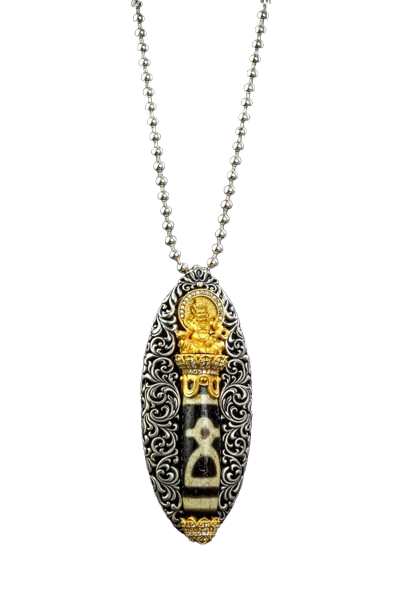 Devotional Pendant · Yellow Dzambhala Dzi Bead · Silver, Gilt · Henrrison · LCP 1478