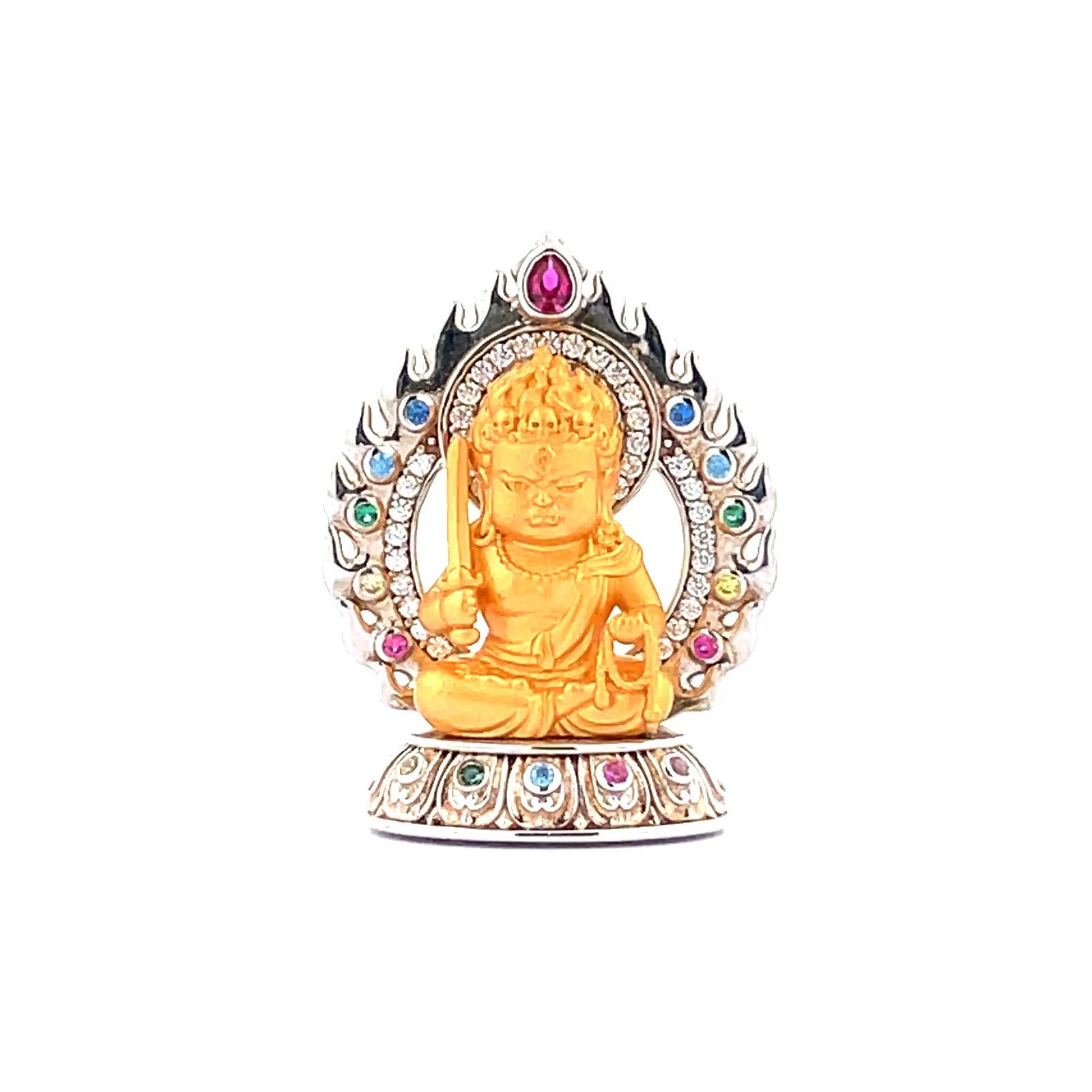 Henrrison LCP1844-1851 ·Flaming Lotus Eight Baby Guardian Deities Sacred 925 Silver Pendant-Acala ·Guardian Deity for the Rooster Zodiac · Gilded 22K Genuine Gold Finish