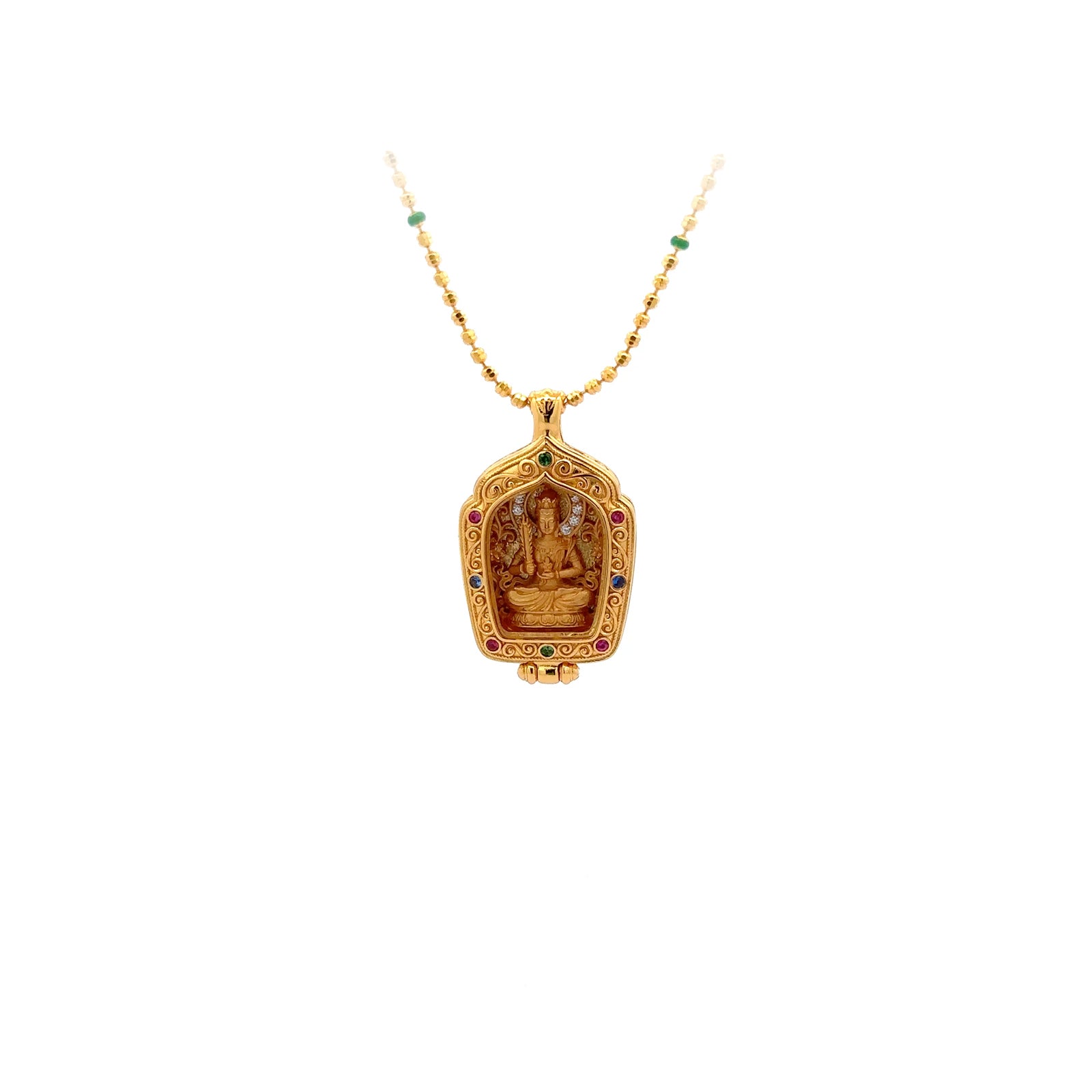 Henrrison LCP2638 ·Ākāśagarbha Sacred 925 Silver Ghau Box Pendant · Gilded 22K Genuine Gold Finish