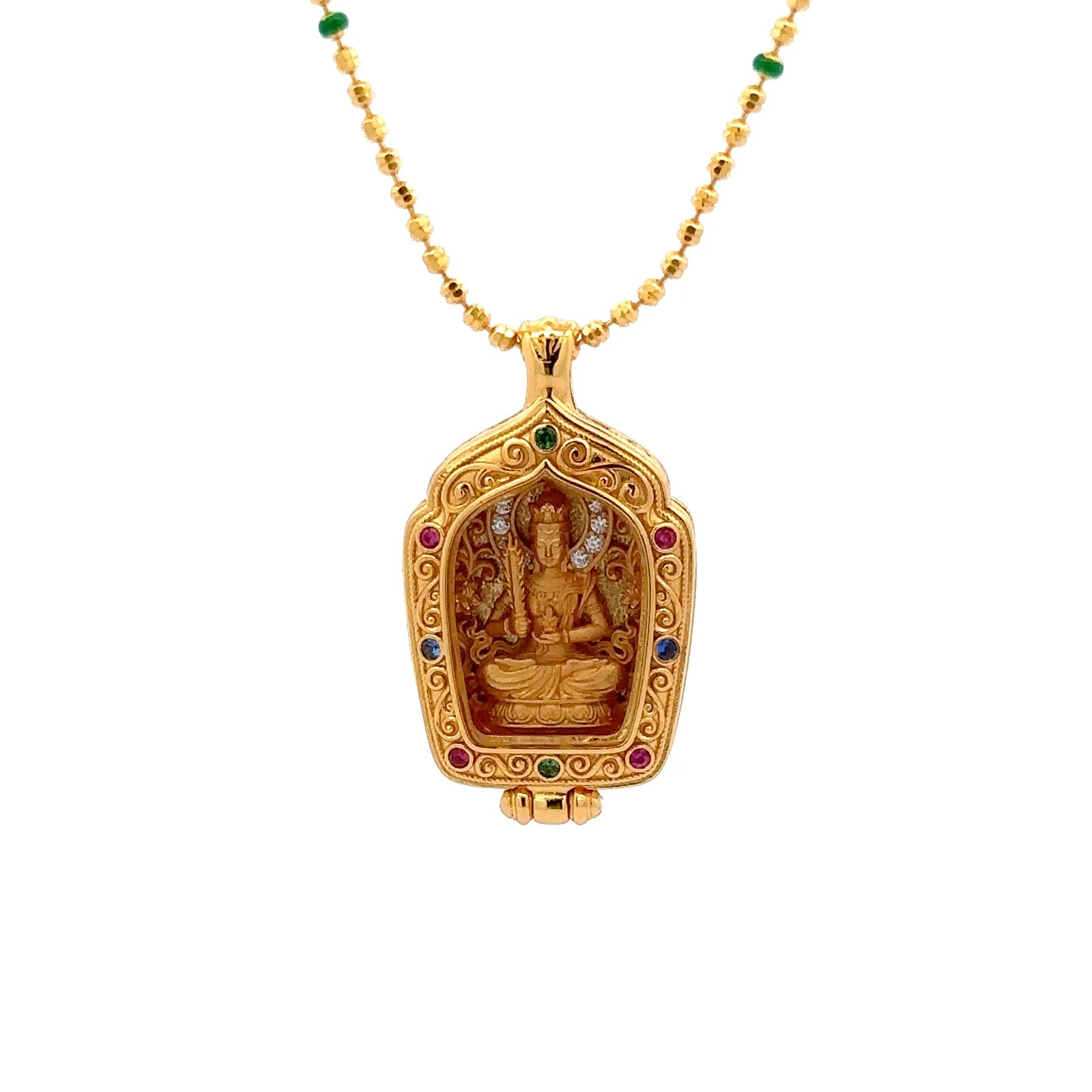 Henrrison LCP2638 ·Ākāśagarbha Sacred 925 Silver Ghau Box Pendant · Gilded 22K Genuine Gold Finish