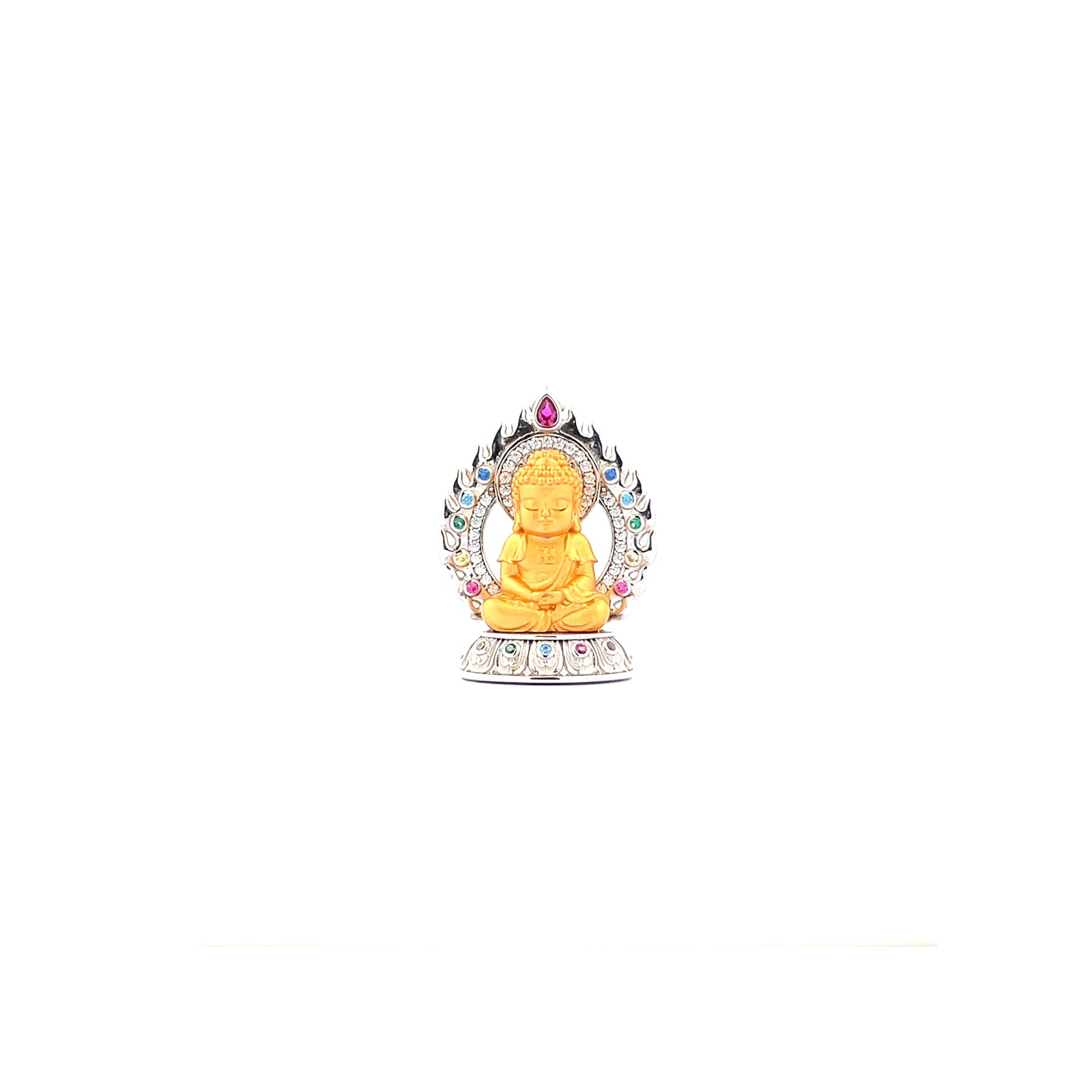 Henrrison LCP1844-1851 ·Flaming Lotus Eight Baby Guardian Deities Sacred 925 Silver Pendant-Amitābha ·Guardian Deity for the Pig and Dog Zodiac · Gilded 22K Genuine Gold Finish