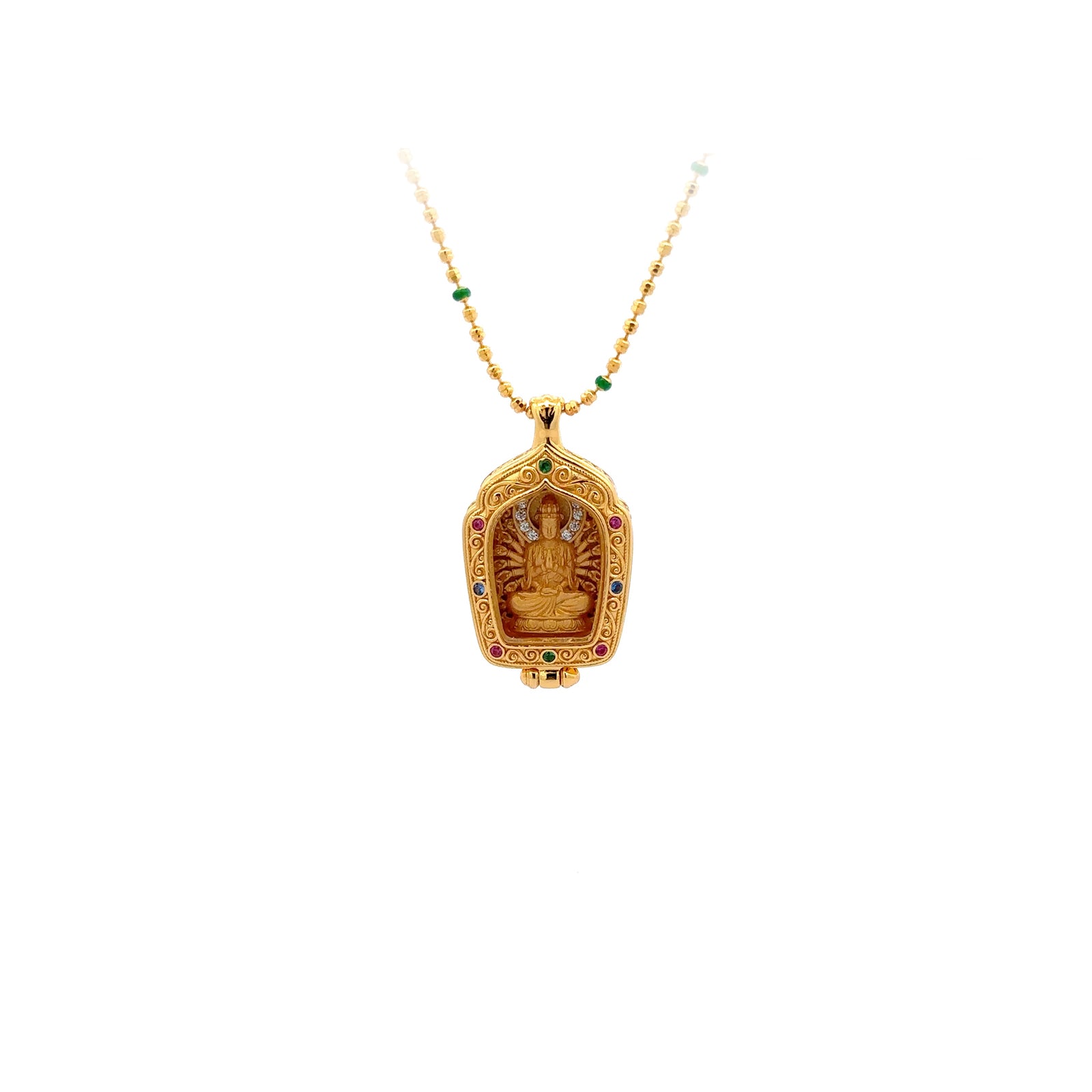 Henrrison LCP2638 · Thousand-Armed Avalokiteśvara Sacred 925 Silver Ghau Box Pendant · Gilded 22K Genuine Gold Finish