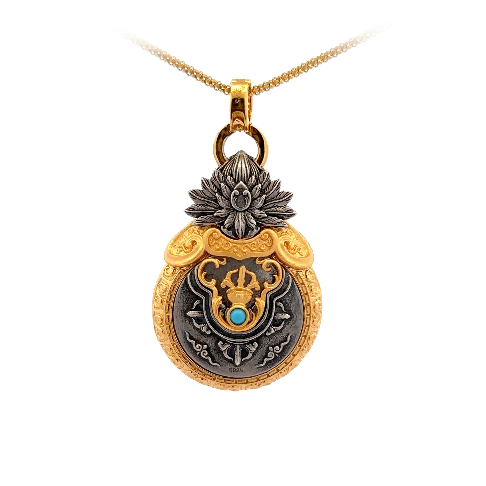Henrrison LCP2511 · Dzi Sacred 925 Silver Pendant · Gilded 22K Genuine Gold Finish
