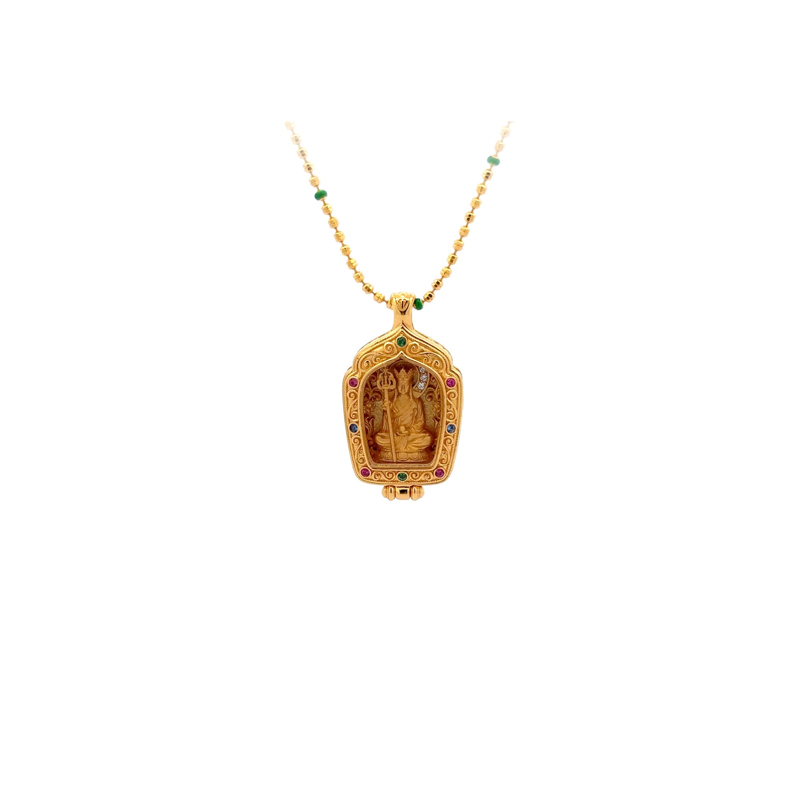 Henrrison LCP2638 ·Kṣitigarbha 925 Silver Ghau Box Pendant · Gilded 22K Genuine Gold Finish