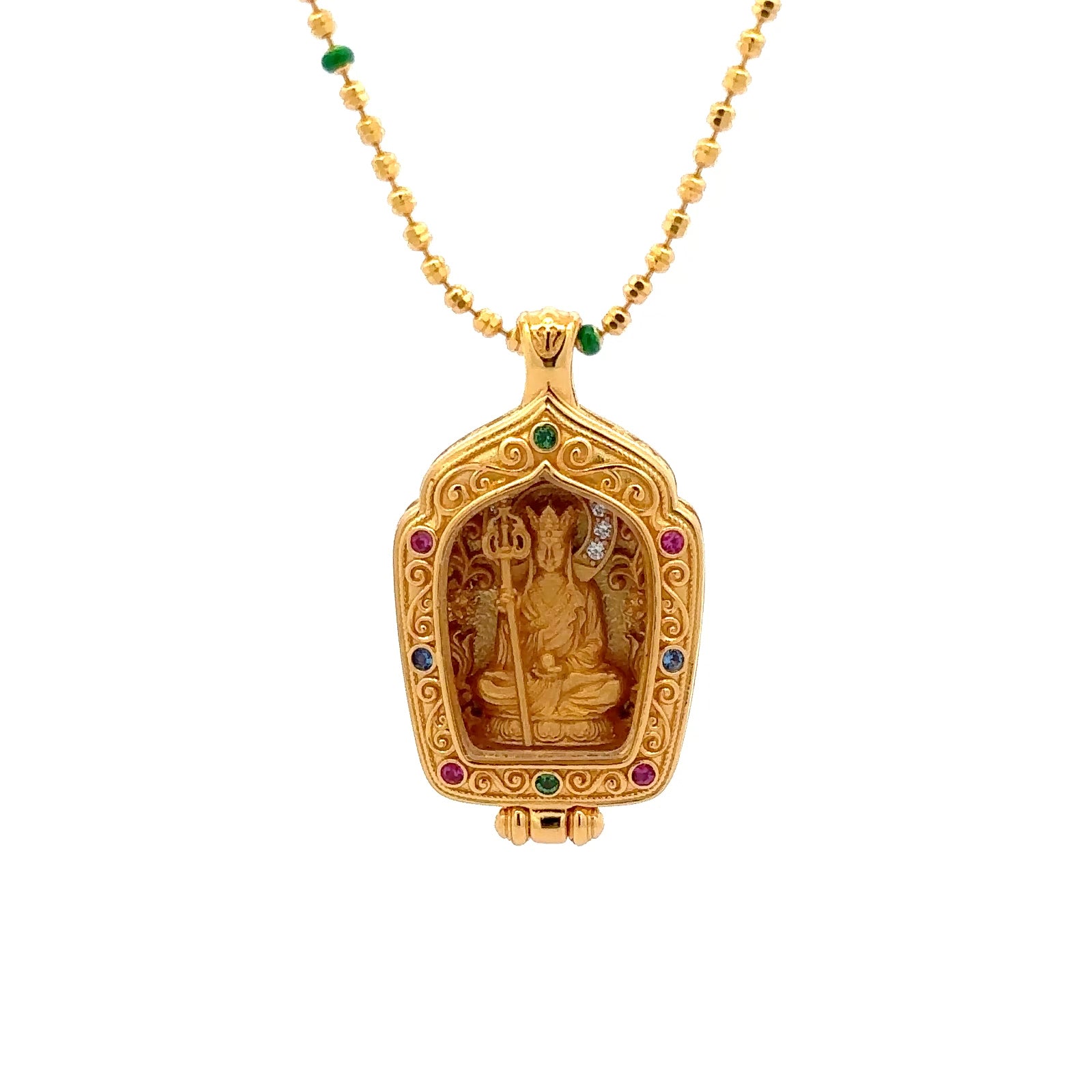 Henrrison LCP2638 ·Kṣitigarbha 925 Silver Ghau Box Pendant · Gilded 22K Genuine Gold Finish