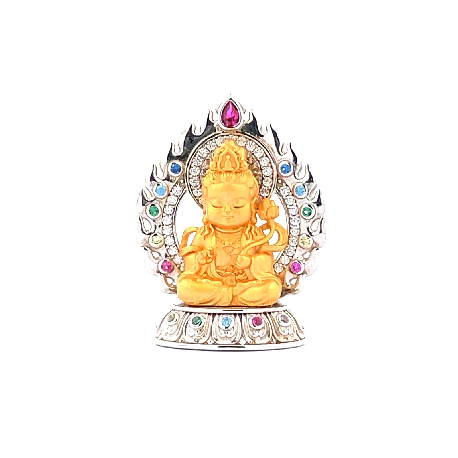 Henrrison LCP1844-1851 ·Flaming Lotus Eight Baby Guardian Deities Sacred 925 Silver Pendant-Mahāsthāmaprāpta ·Guardian Deity for the Horse Zodiac · Gilded 22K Genuine Gold Finish