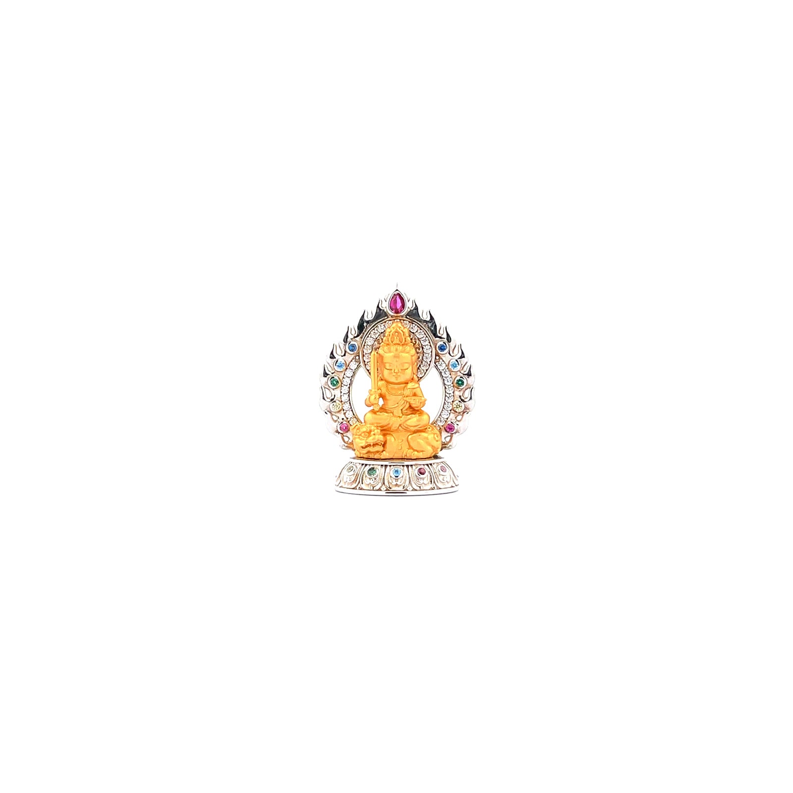 Henrrison LCP1844-1851 ·Flaming Lotus Eight Baby Guardian Deities Sacred 925 Silver Pendant-Manjushri ·Guardian Deity for the Rabbit Zodiac · Gilded 22K Genuine Gold Finish