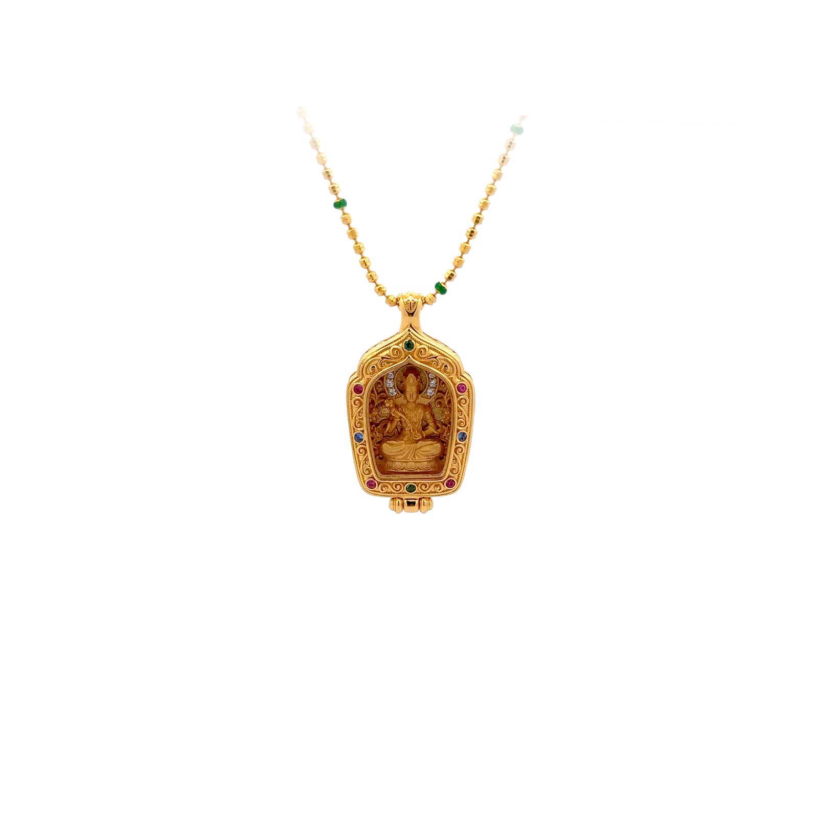 Henrrison LCP2638 ·Samantabhadra Sacred 925 Silver Ghau Box Pendant · Gilded 22K Genuine Gold Finish