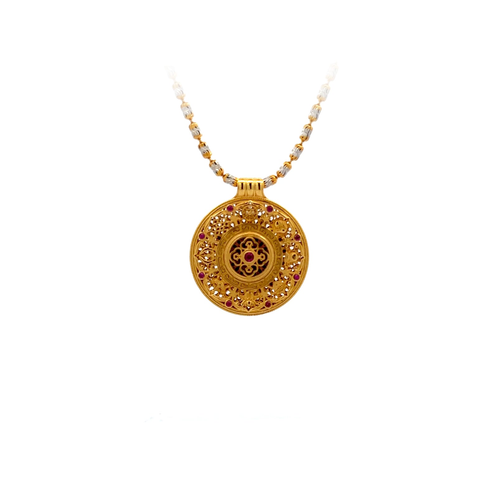Henrrison LCP2163B · The Eight Auspicious Symbols Sacred 925 Silver Pendant · Gilded 22K Genuine Gold Finish