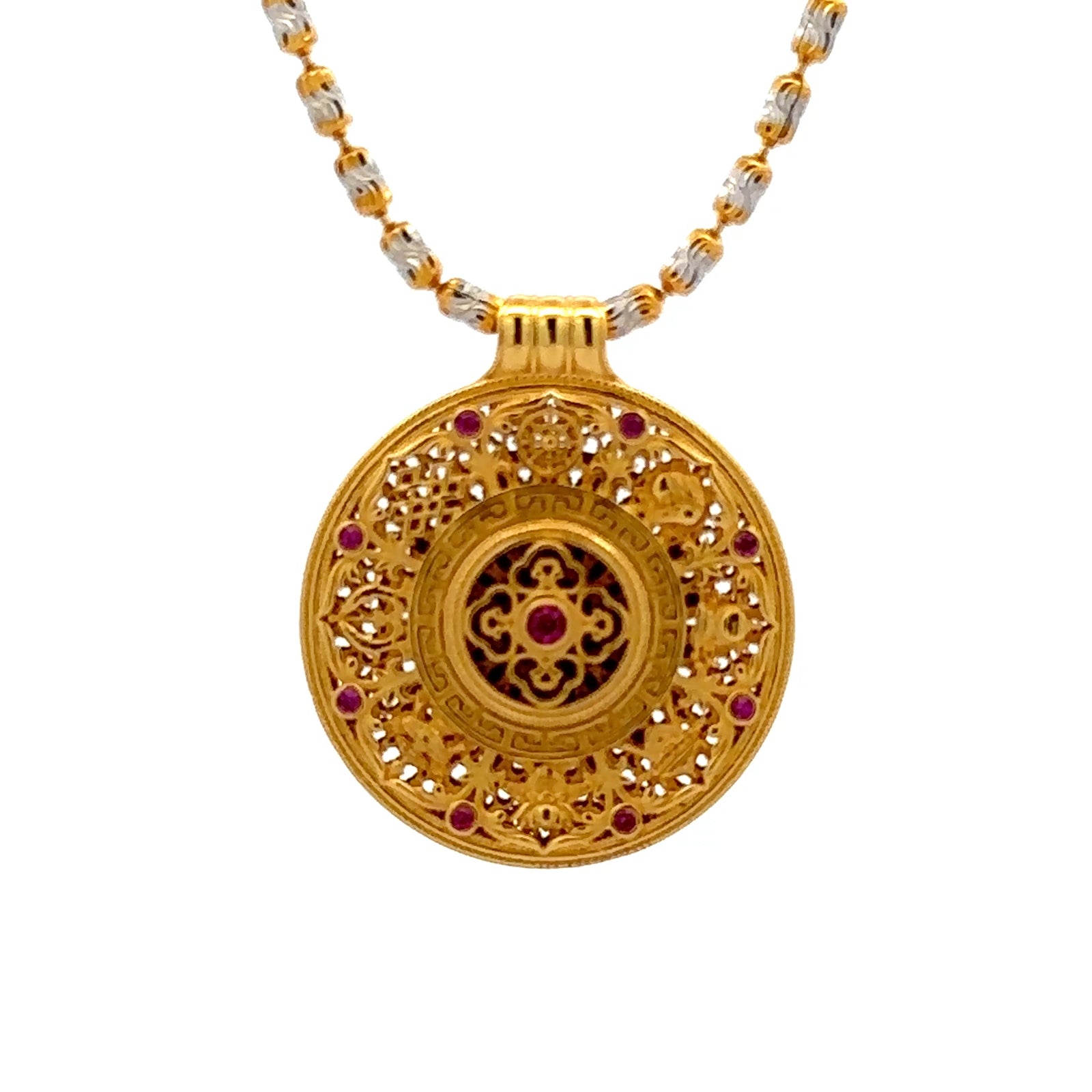 Henrrison LCP2163B · The Eight Auspicious Symbols Sacred 925 Silver Pendant · Gilded 22K Genuine Gold Finish
