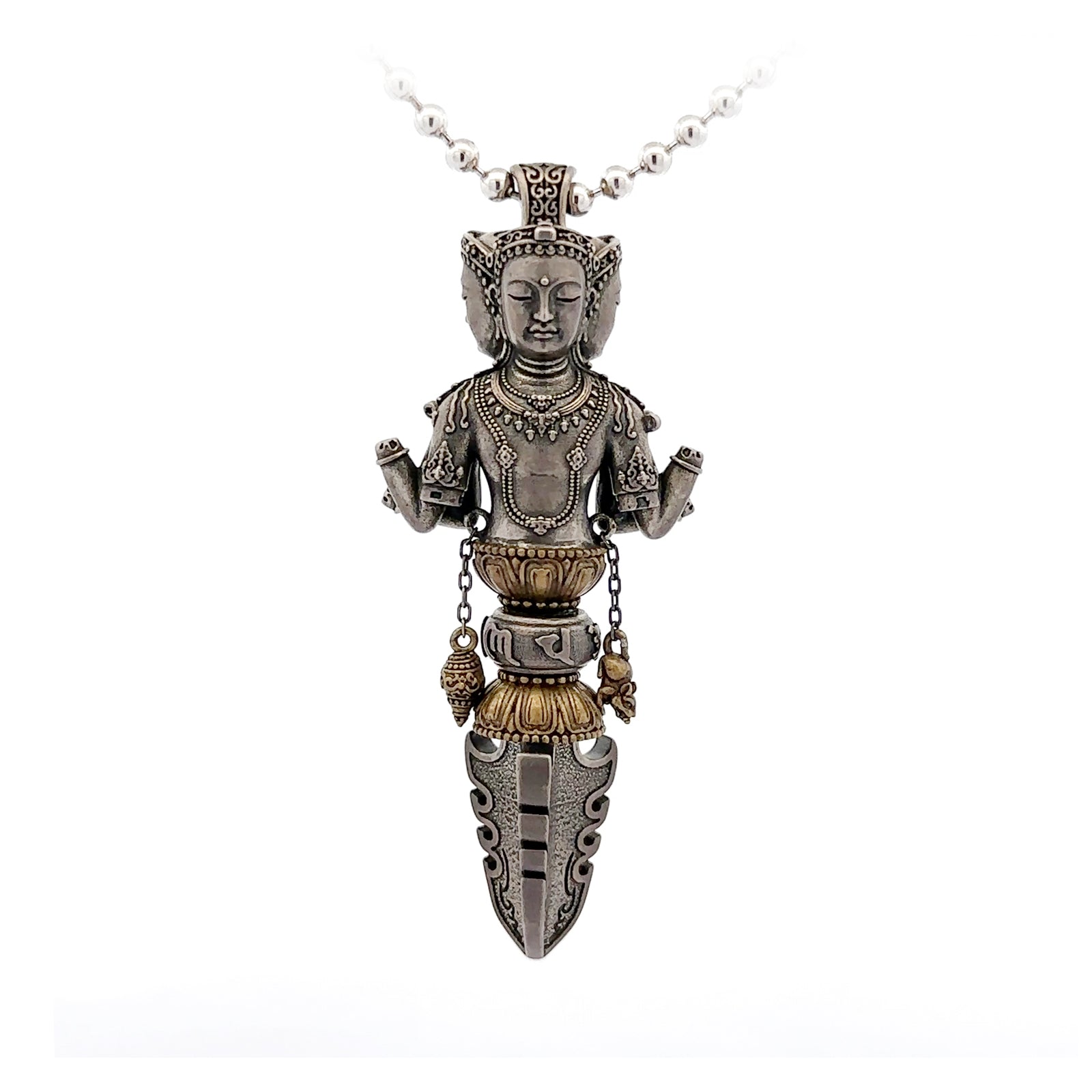 Henrrison LCP1251 · Three-Faced Buddha Phurba Sacred 925 Silver Pendant · Gilded 22K Genuine Gold Finish