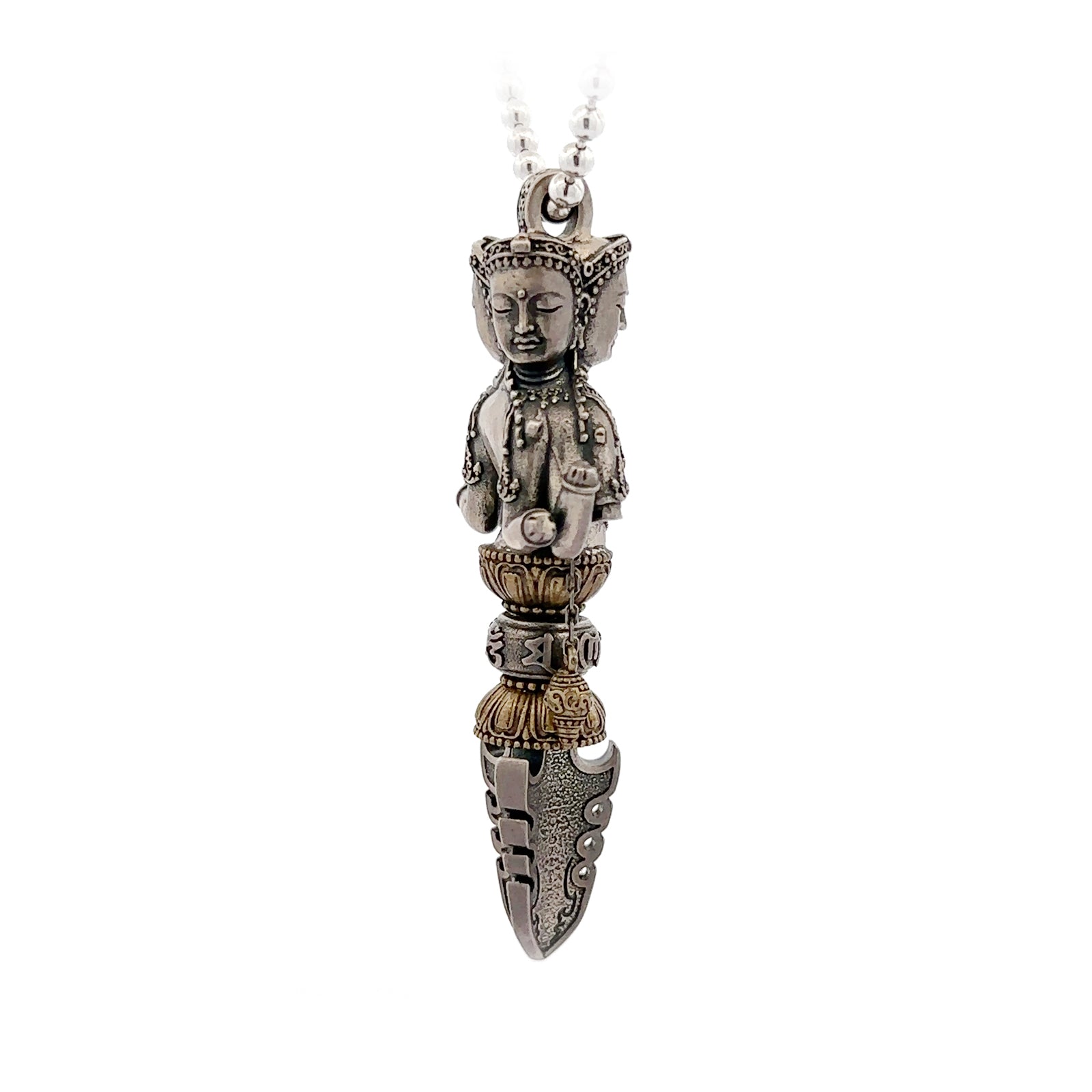 Henrrison LCP1251 · Three-Faced Buddha Phurba Sacred 925 Silver Pendant · Gilded 22K Genuine Gold Finish