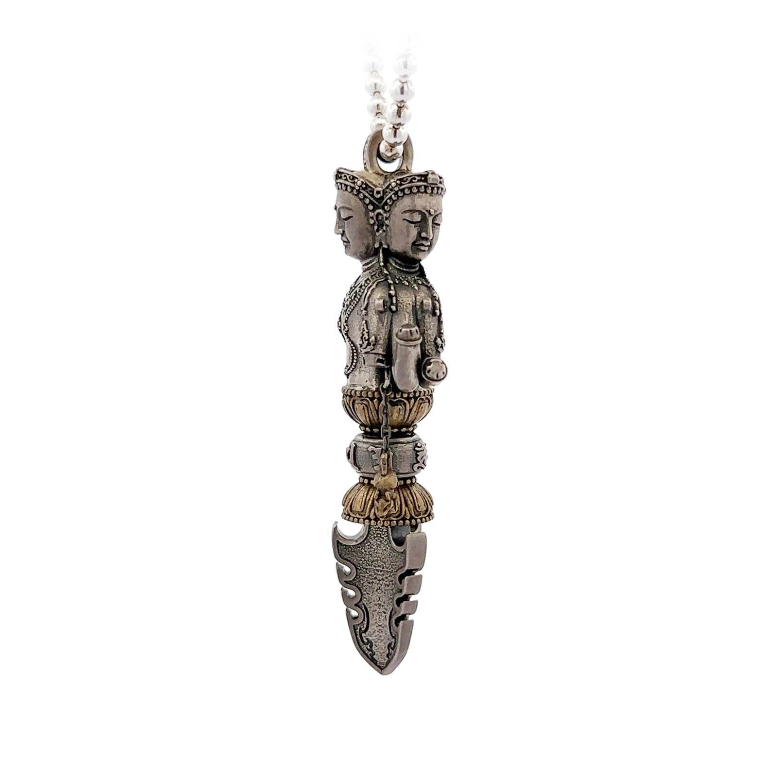 Henrrison LCP1251 · Three-Faced Buddha Phurba Sacred 925 Silver Pendant · Gilded 22K Genuine Gold Finish