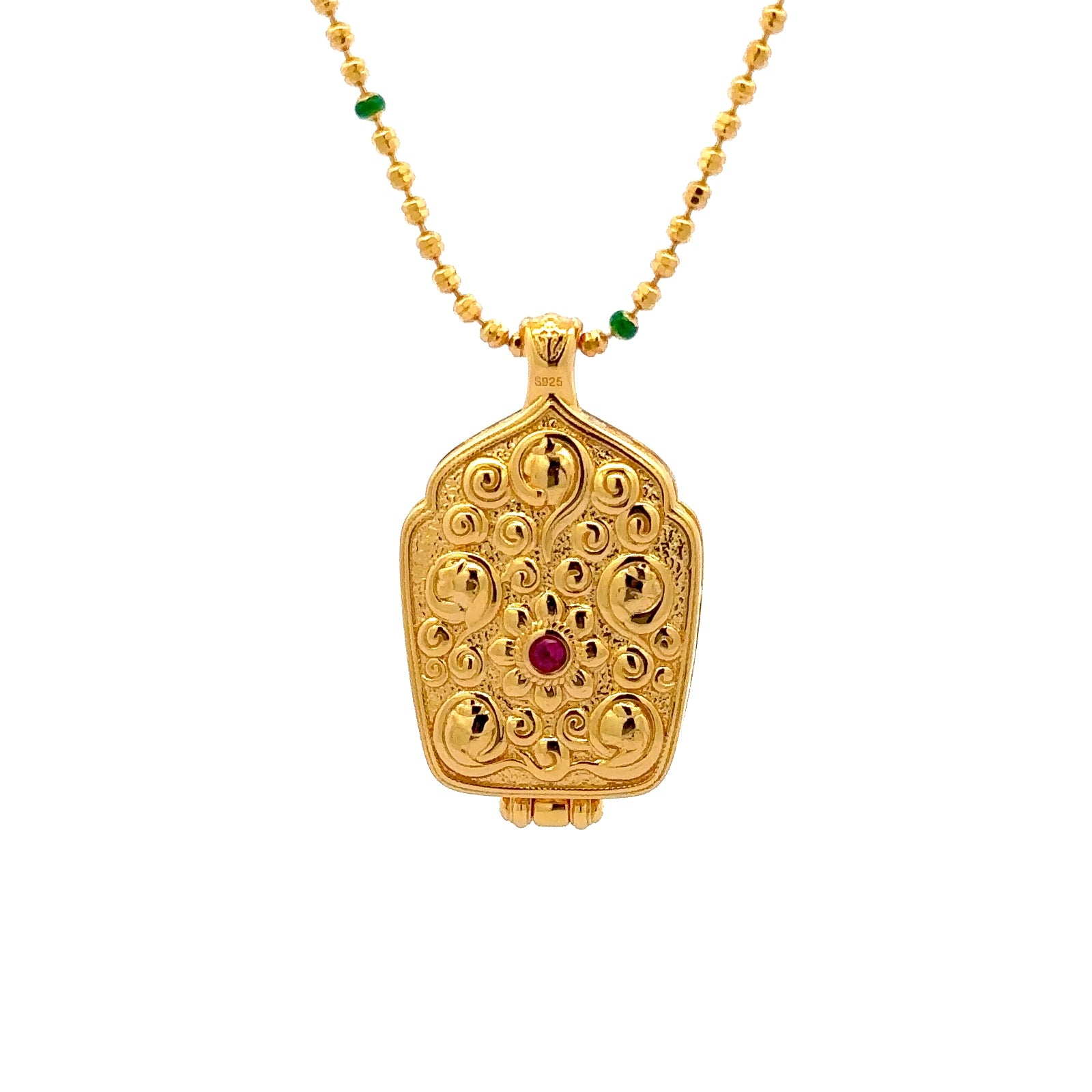 Henrrison LCP2638 · Manjushri Sacred 925 Silver Ghau Box Pendant · Gilded 22K Genuine Gold Finish