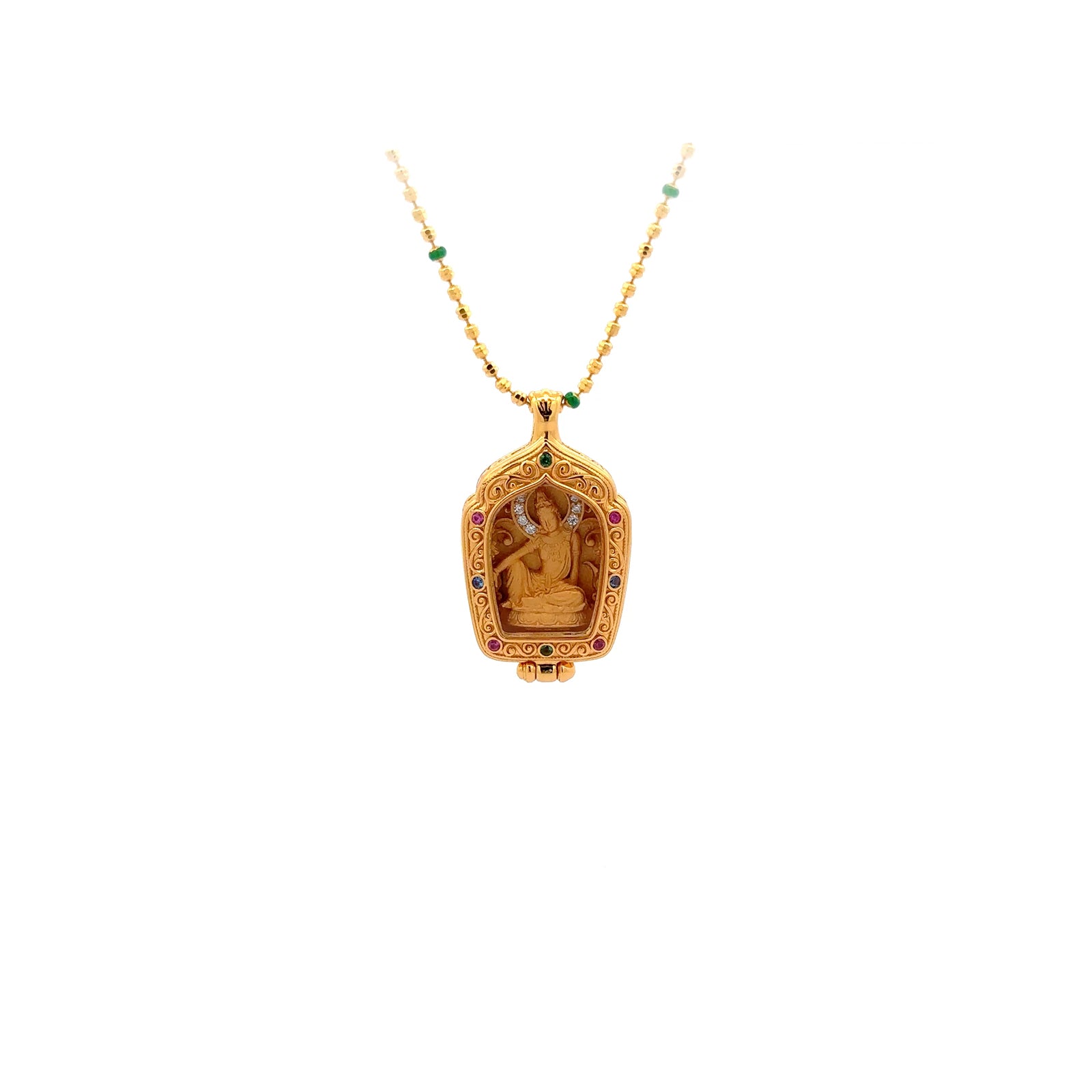 Henrrison LCP2638 ·Water-Moon Avalokiteśvara Sacred 925 Silver Ghau Box Pendant · Gilded 22K Genuine Gold Finish