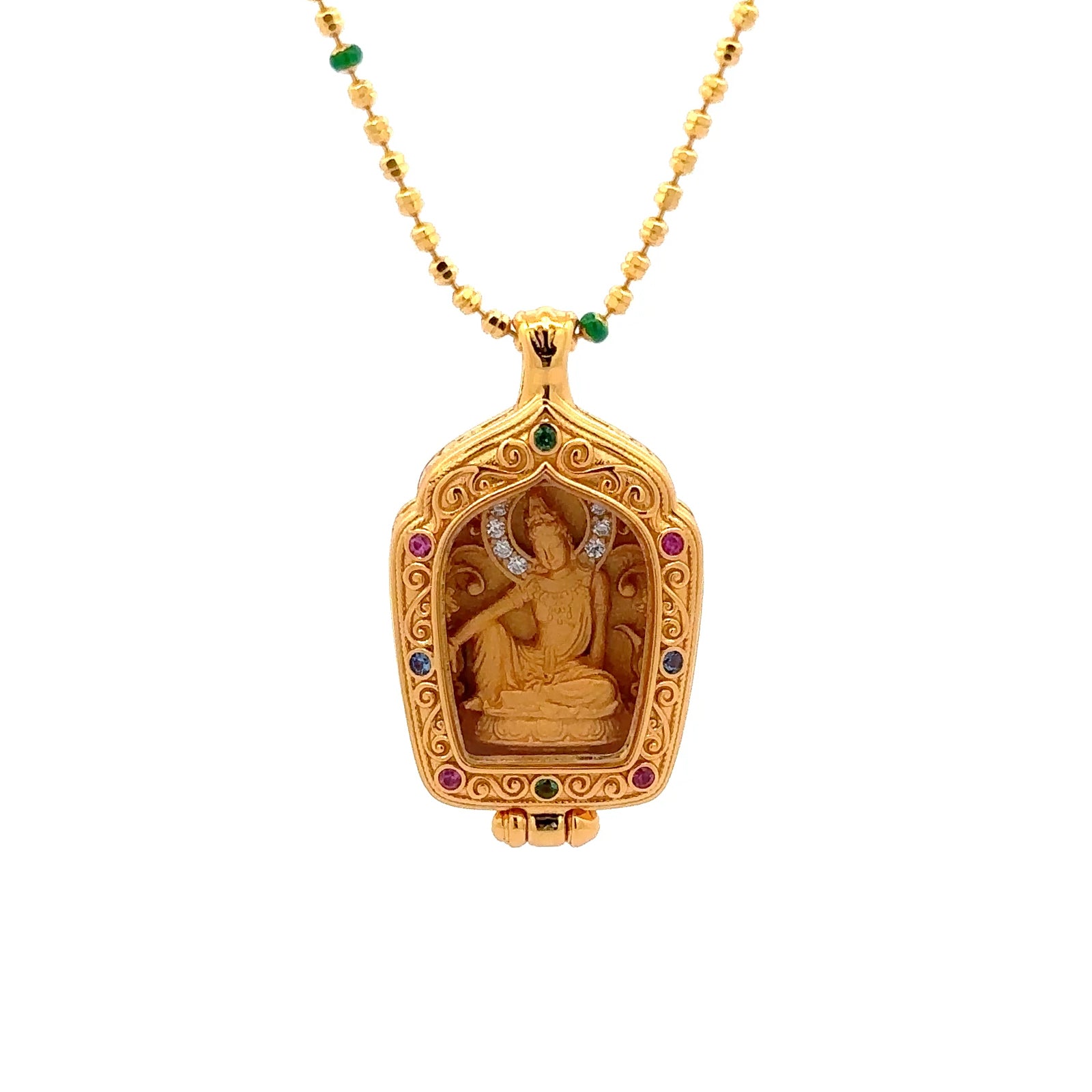 Henrrison LCP2638 ·Water-Moon Avalokiteśvara Sacred 925 Silver Ghau Box Pendant · Gilded 22K Genuine Gold Finish