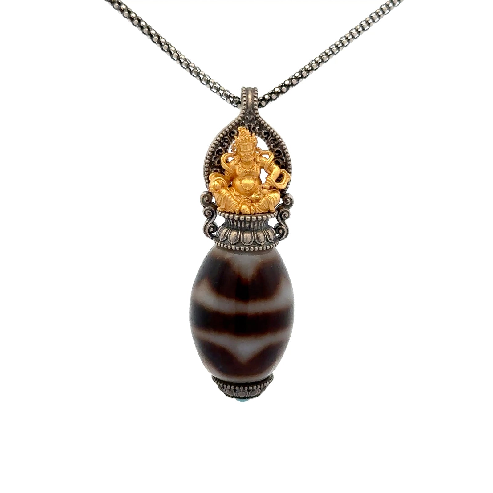 Devotional Pendant · Yellow Dzambhala Dzi Bead · Silver, Gilt · Henrrison · LCP 1444