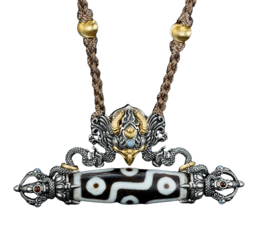Devotional Pendant · Garuḍa Dzi Bead · Silver, Gilt · Henrrison · LCP 1287