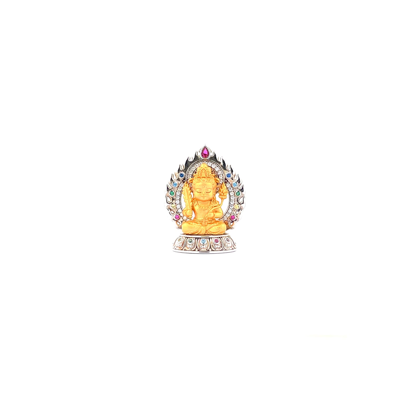 Henrrison LCP1844-1851 ·Flaming Lotus Eight Baby Guardian Deities Sacred 925 Silver Pendant-Ākāśagarbha ·Guardian Deity for the Ox and Tiger Zodiac · Gilded 22K Genuine Gold Finish