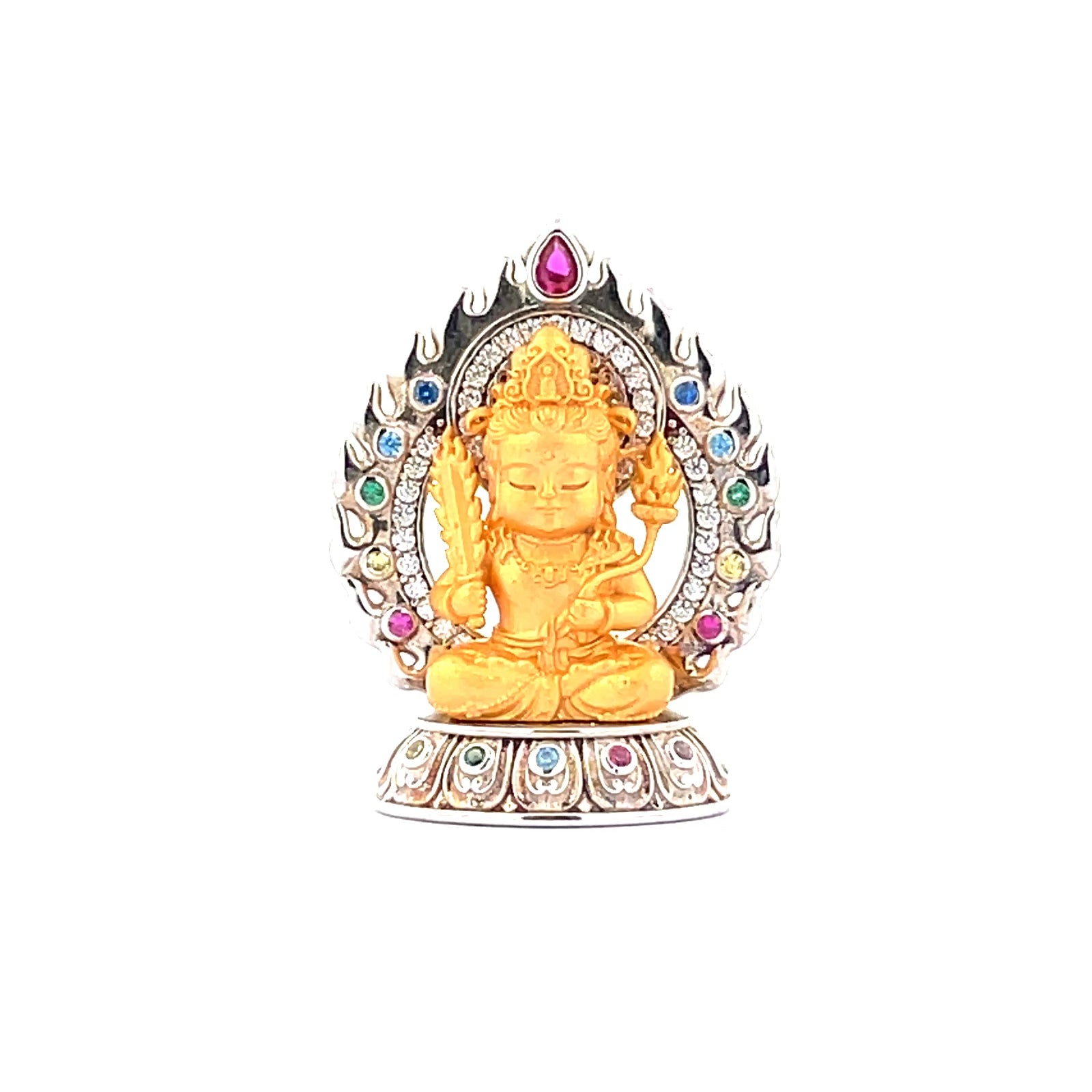 Henrrison LCP1844-1851 ·Flaming Lotus Eight Baby Guardian Deities Sacred 925 Silver Pendant-Ākāśagarbha ·Guardian Deity for the Ox and Tiger Zodiac · Gilded 22K Genuine Gold Finish