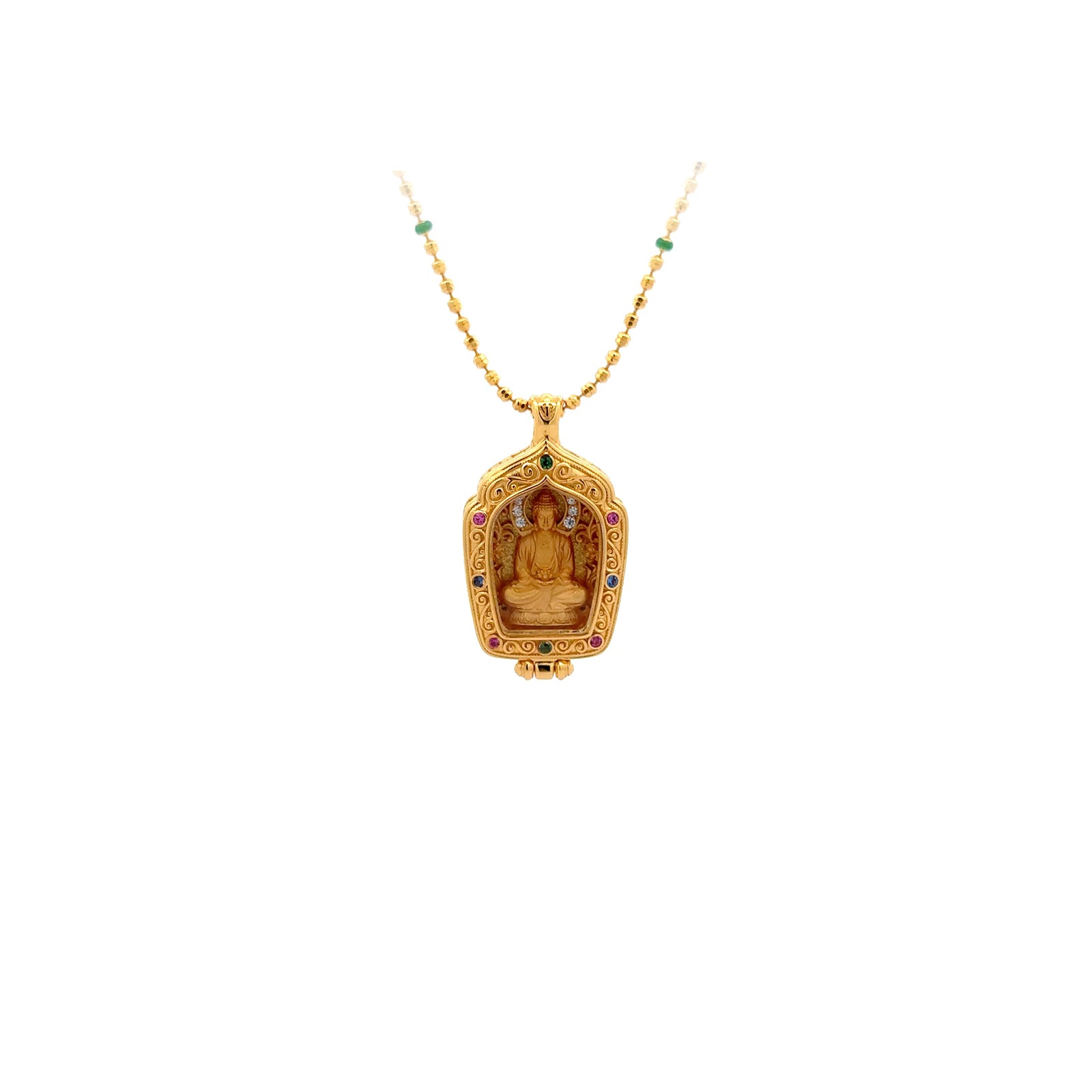 Henrrison LCP2638 ·Amitābha Sacred 925 Silver Ghau Box Pendant · Gilded 22K Genuine Gold Finish