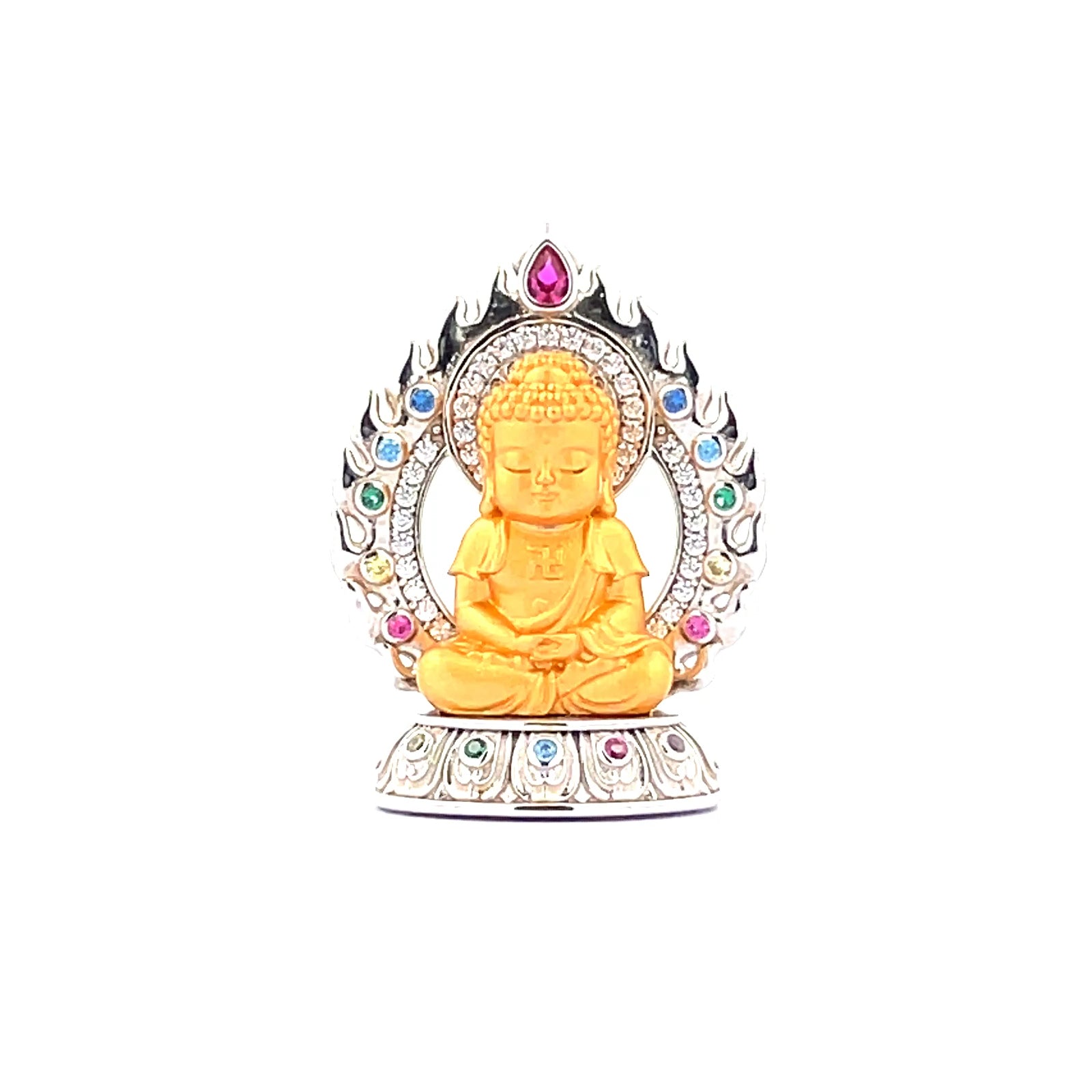 Henrrison LCP1844-1851 ·Flaming Lotus Eight Baby Guardian Deities Sacred 925 Silver Pendant-Amitābha ·Guardian Deity for the Pig and Dog Zodiac · Gilded 22K Genuine Gold Finish