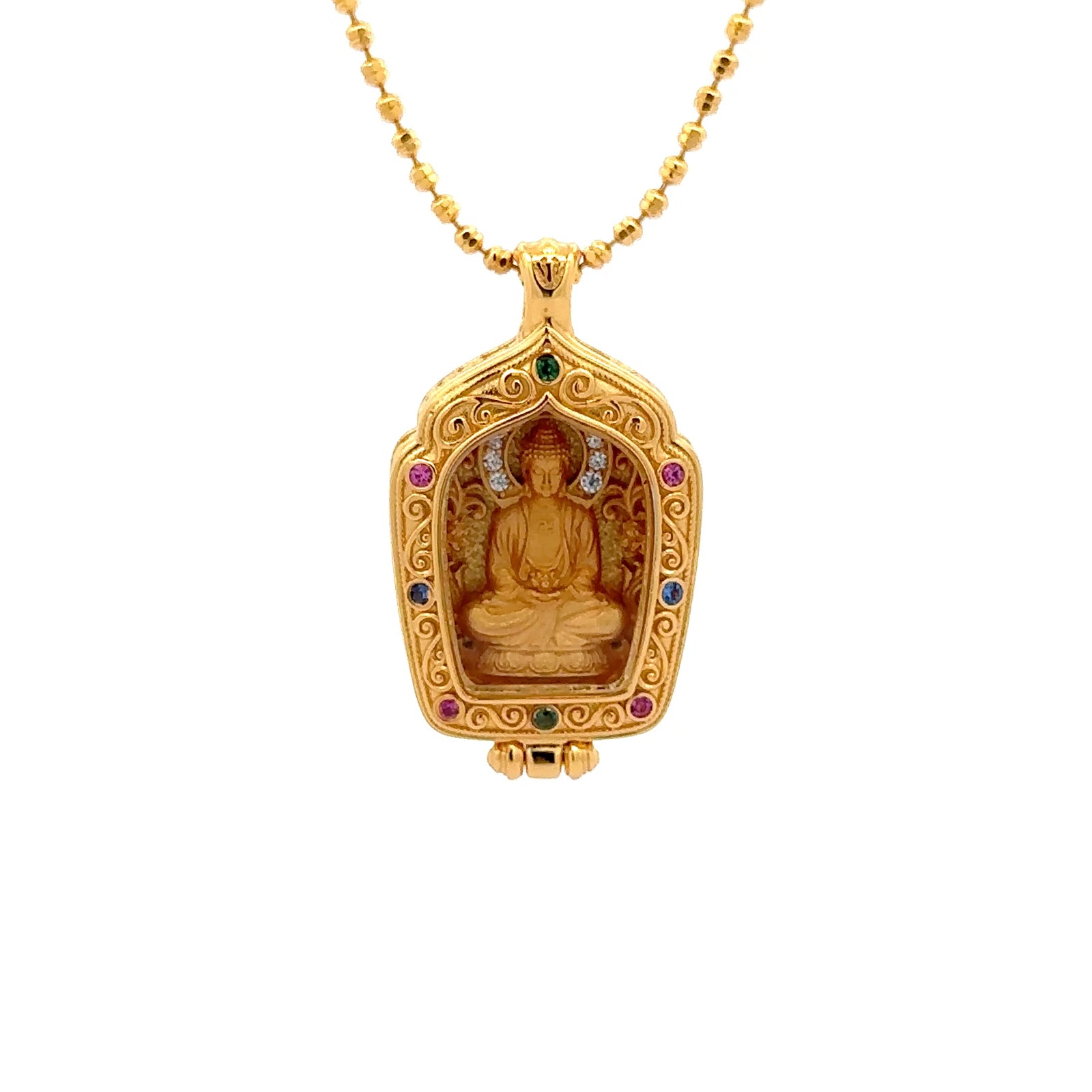 Henrrison LCP2638 ·Amitābha Sacred 925 Silver Ghau Box Pendant · Gilded 22K Genuine Gold Finish