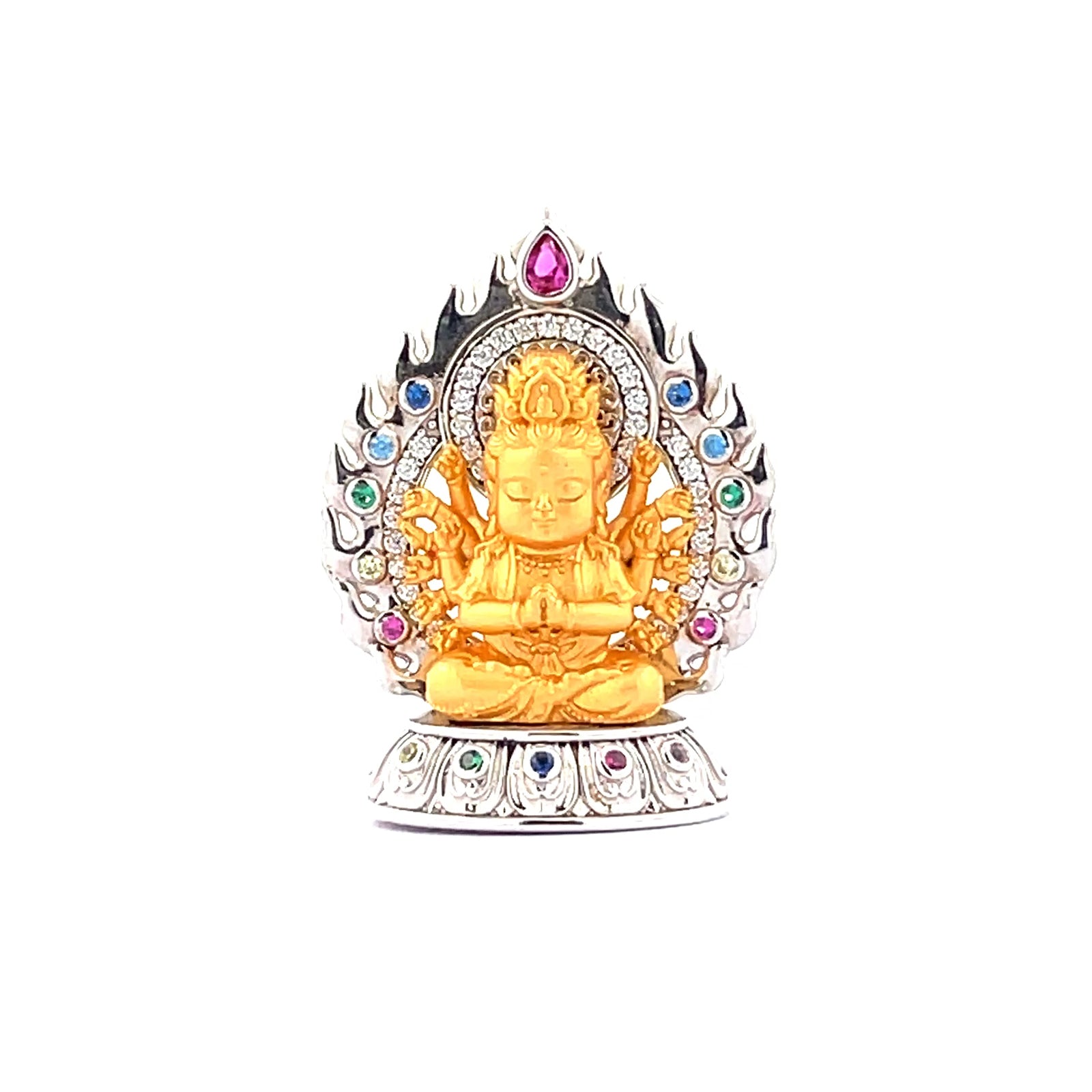 Henrrison LCP1844-1851 ·Flaming Lotus Eight Baby Guardian Deities Sacred 925 Silver Pendant-Avalokiteshvara ·Guardian Deity for the Rat Zodiac · Gilded 22K Genuine Gold Finish