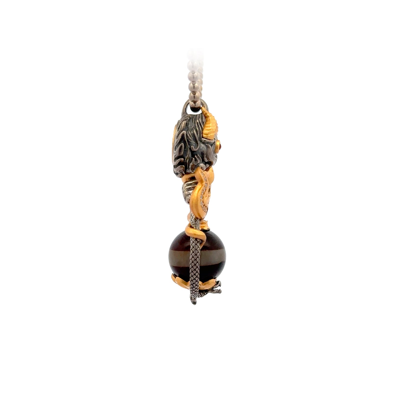 Henrrison LCP2356D · Garuda Egg-Shaped Striped Agate Dzi Sacred 925 Silver Pendant · Gilded 22K Genuine Gold Finish