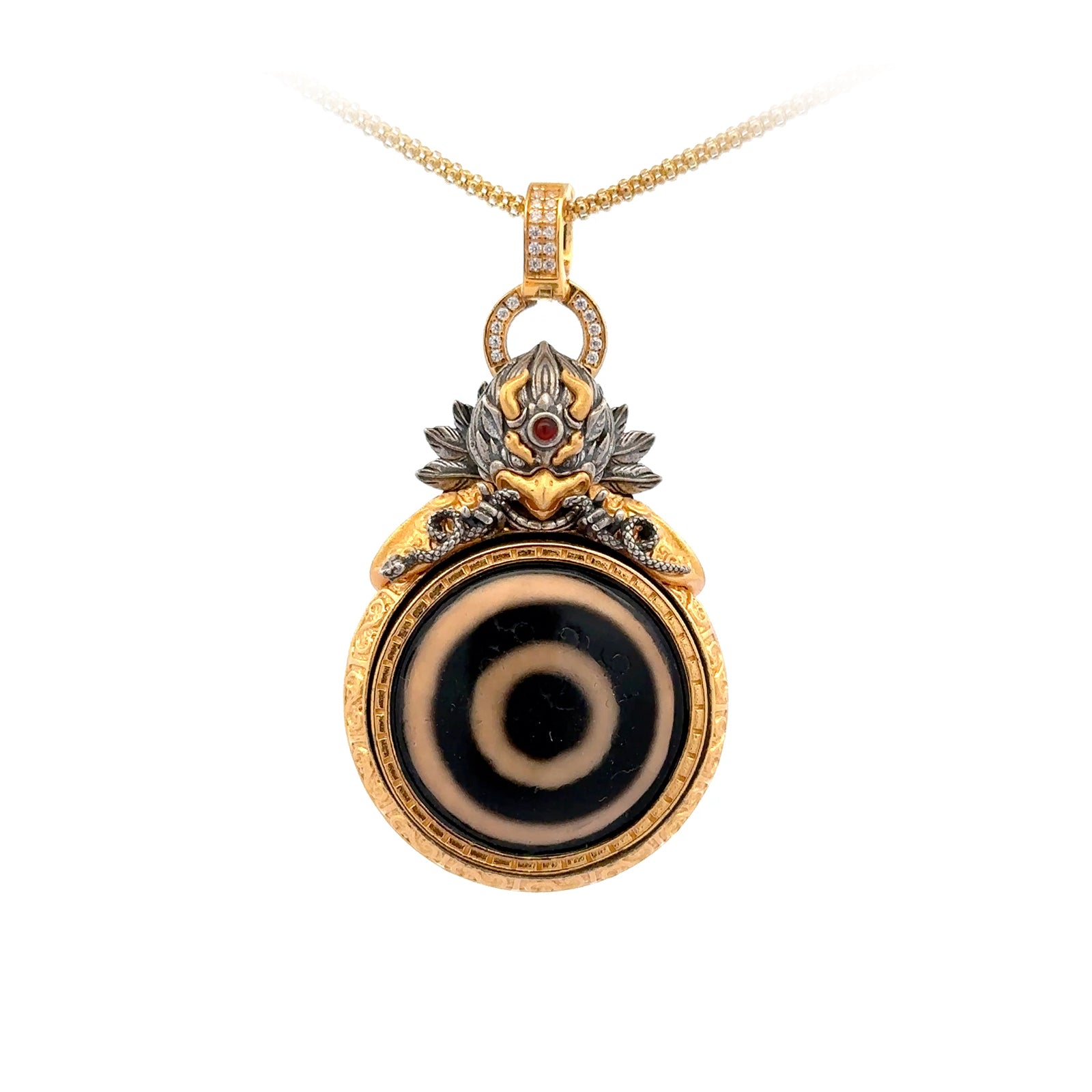 Henrrison LCP2511 · Dzi Sacred 925 Silver Pendant · Gilded 22K Genuine Gold Finish