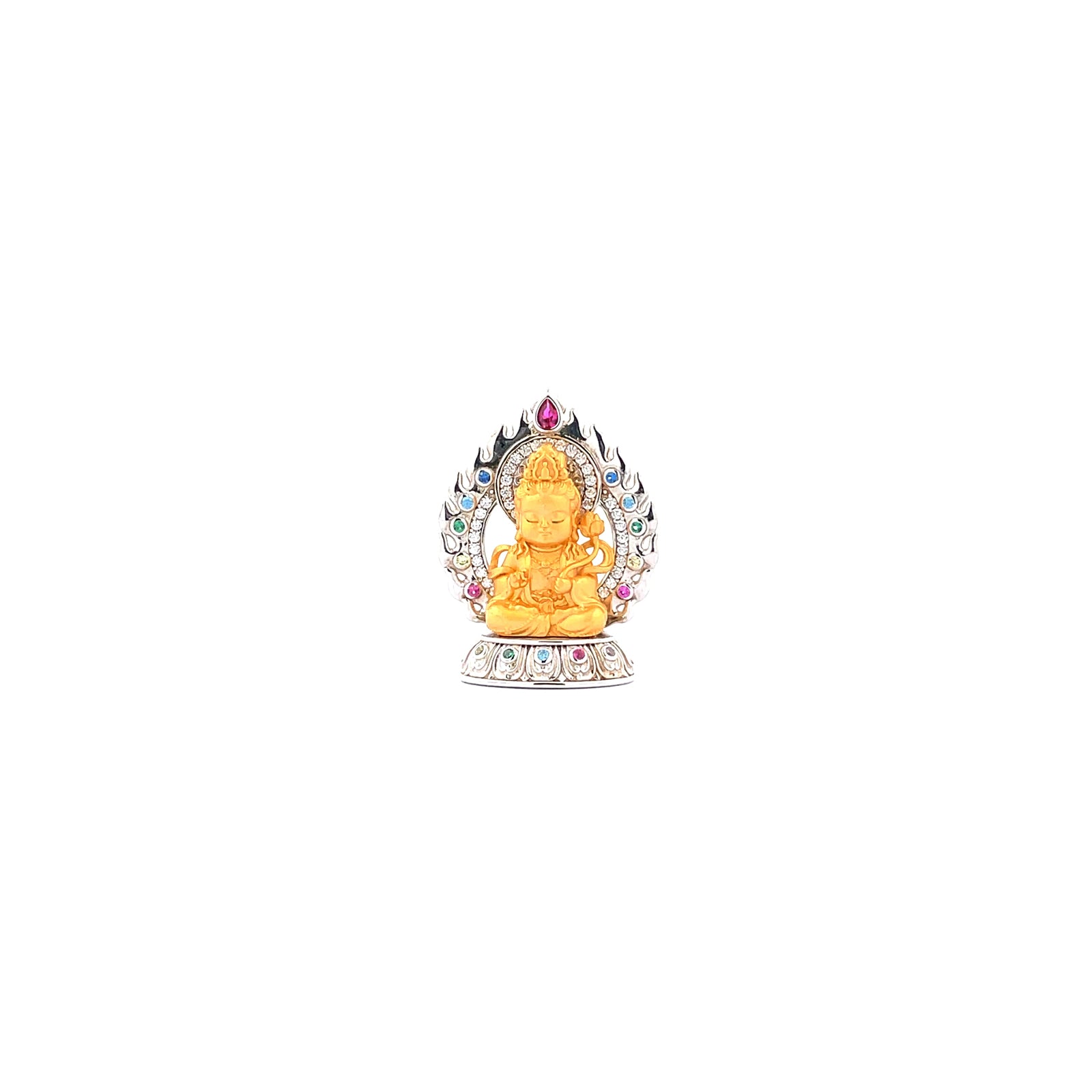 Henrrison LCP1844-1851 ·Flaming Lotus Eight Baby Guardian Deities Sacred 925 Silver Pendant-Mahāsthāmaprāpta ·Guardian Deity for the Horse Zodiac · Gilded 22K Genuine Gold Finish