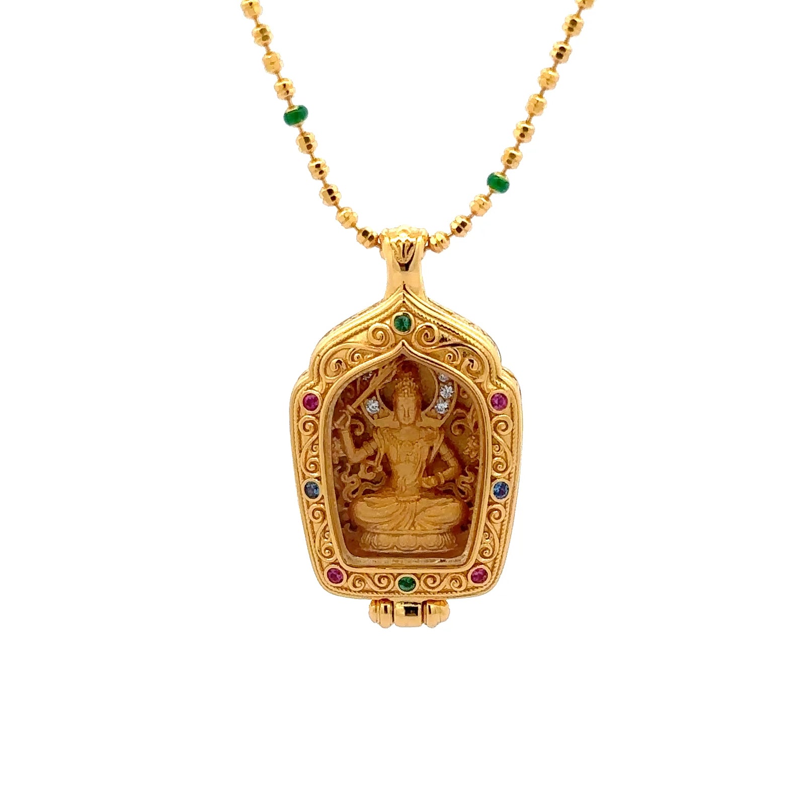 Henrrison LCP2638 · Manjushri Sacred 925 Silver Ghau Box Pendant · Gilded 22K Genuine Gold Finish