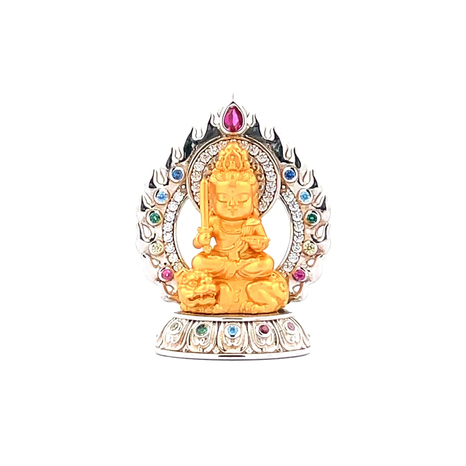 Henrrison LCP1844-1851 ·Flaming Lotus Eight Baby Guardian Deities Sacred 925 Silver Pendant-Manjushri ·Guardian Deity for the Rabbit Zodiac · Gilded 22K Genuine Gold Finish