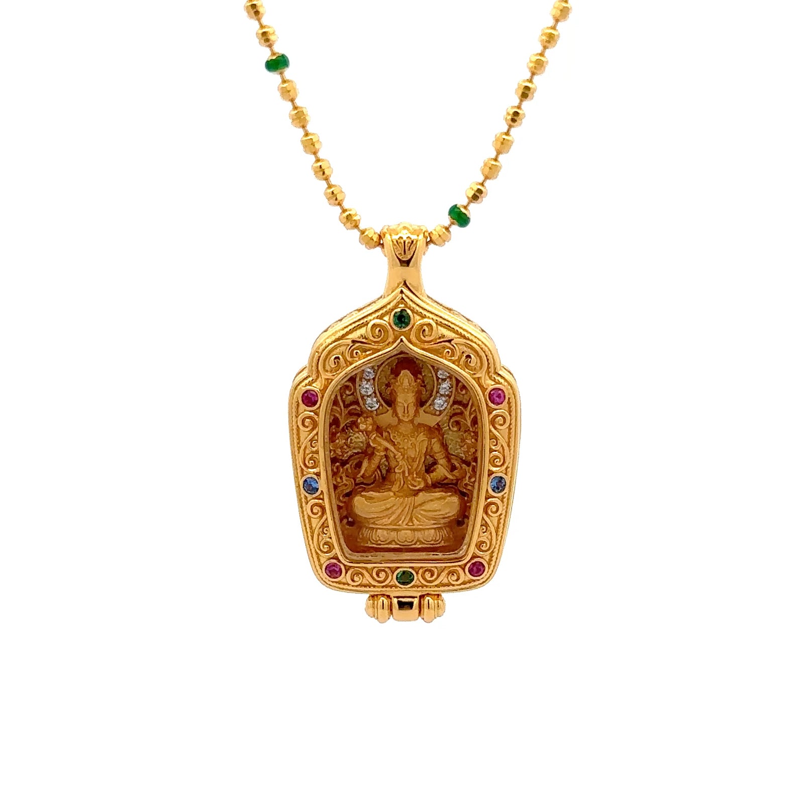Henrrison LCP2638 ·Samantabhadra Sacred 925 Silver Ghau Box Pendant · Gilded 22K Genuine Gold Finish