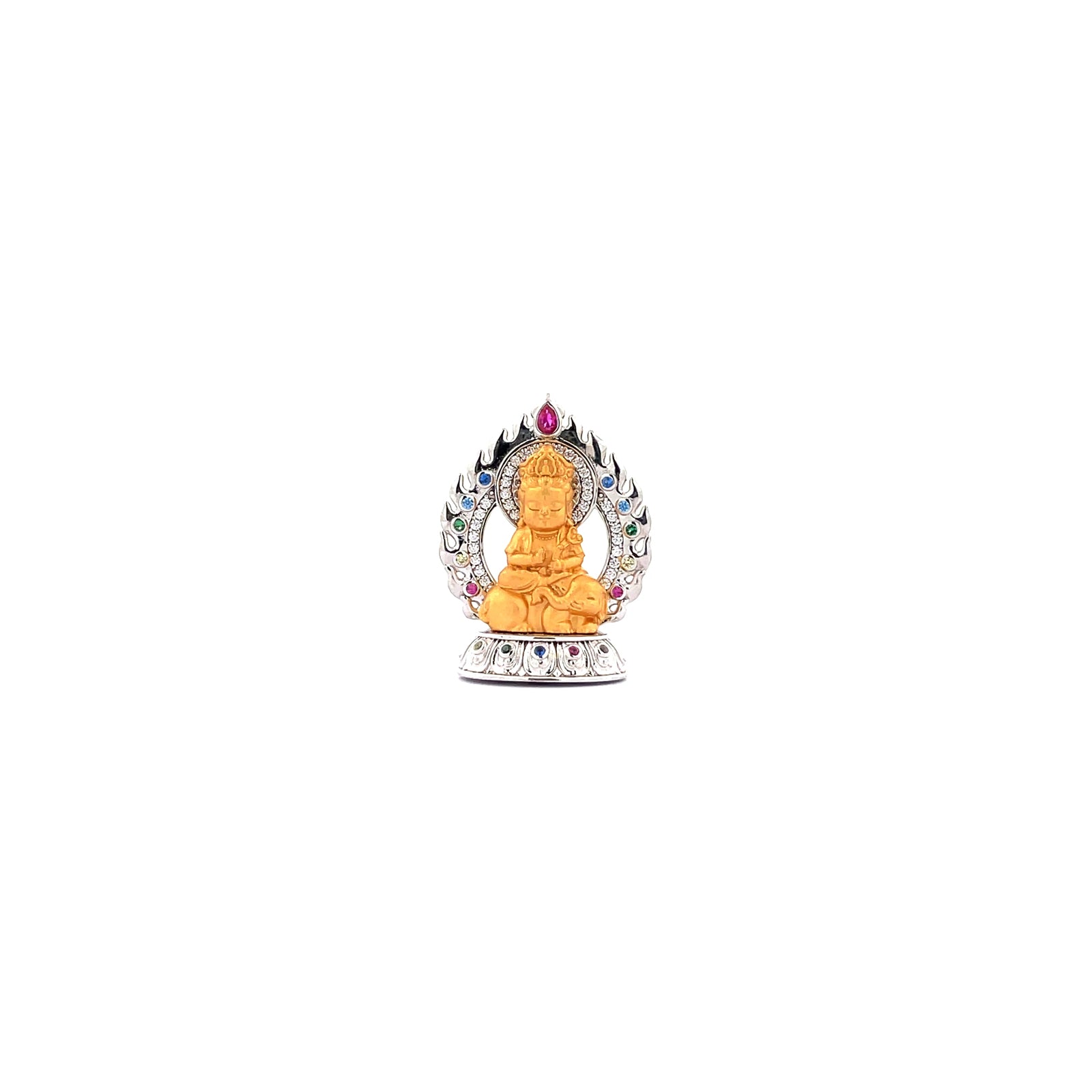 Henrrison LCP1844-1851 ·Flaming Lotus Eight Baby Guardian Deities Sacred 925 Silver Pendant-Samantabhadra ·Guardian Deity for the Dragon and Snake Zodiac · Gilded 22K Genuine Gold Finish