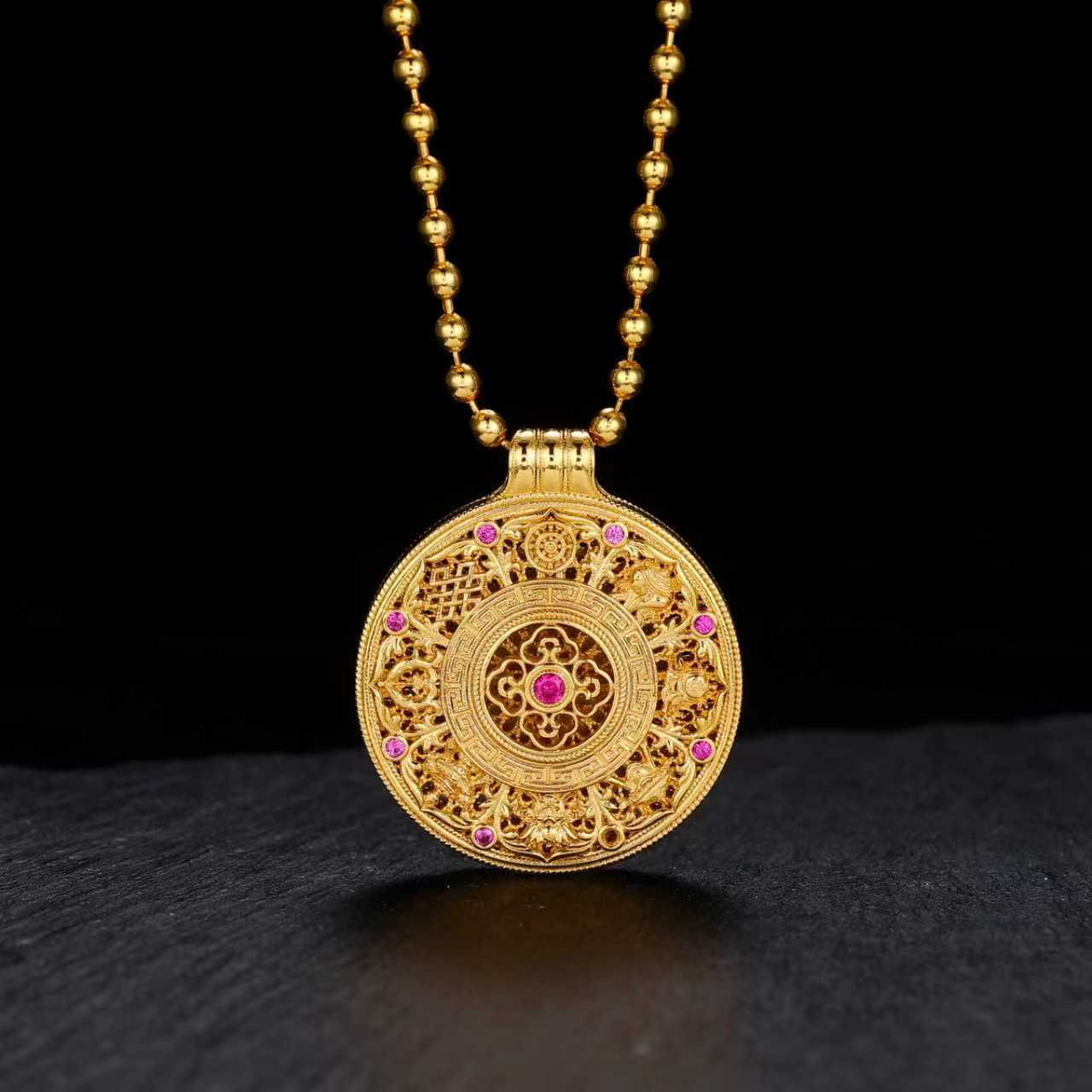 Henrrison LCP2163B · The Eight Auspicious Symbols Sacred 925 Silver Pendant · Gilded 22K Genuine Gold Finish