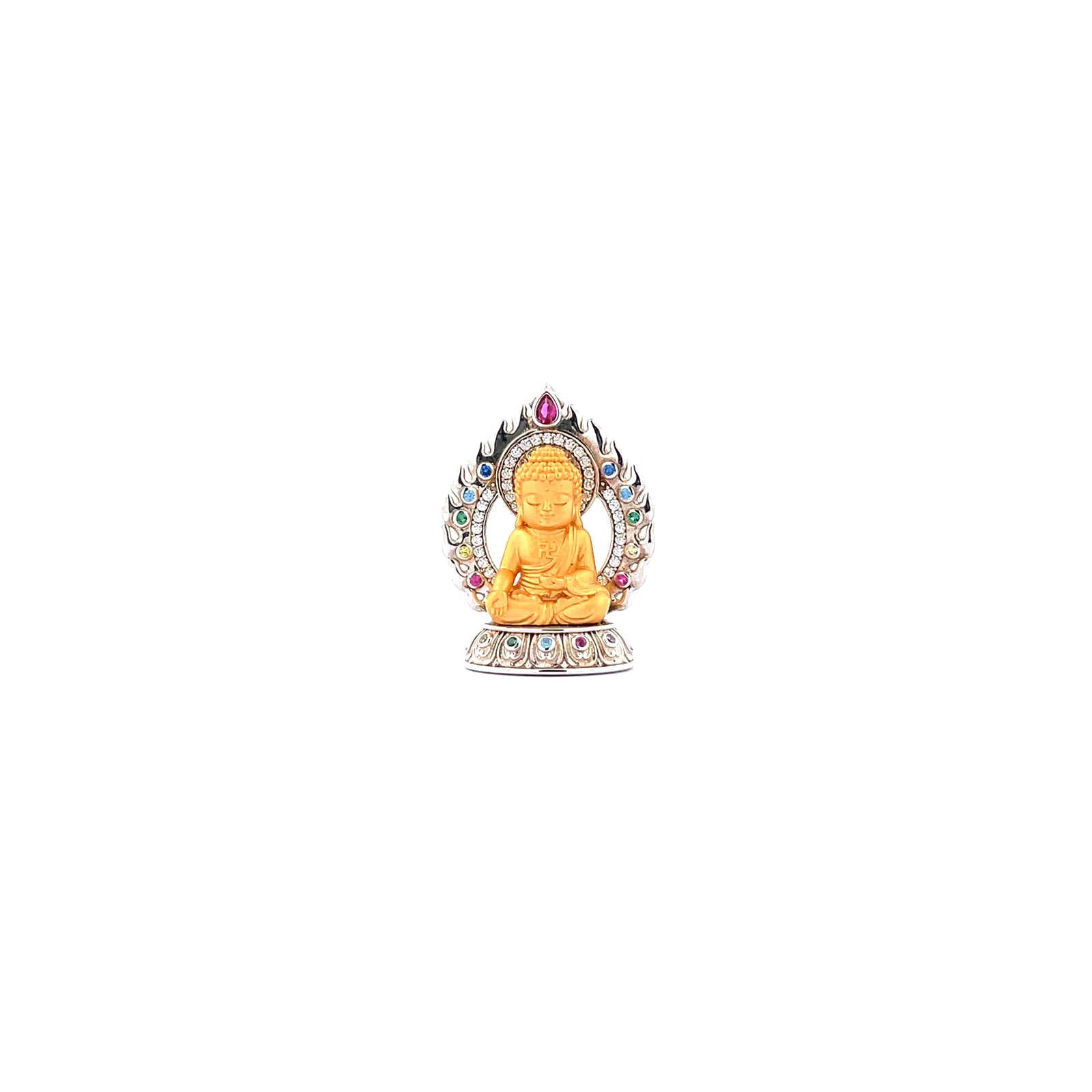 Henrrison LCP1844-1851 ·Flaming Lotus Eight Baby Guardian Deities Sacred 925 Silver Pendant-Vairocana ·Guardian Deity for the Goat and Monkey Zodiac · Gilded 22K Genuine Gold Finish