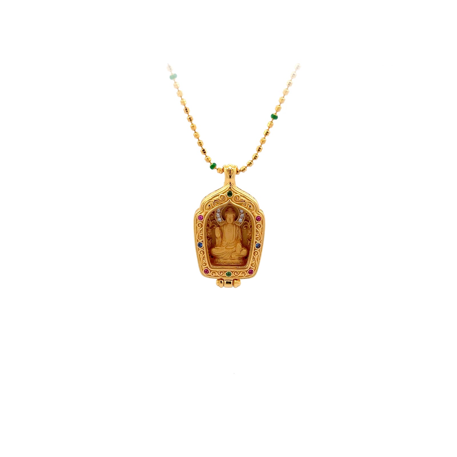 Henrrison LCP2638 ·Vairocana Sacred 925 Silver Ghau Box Pendant · Gilded 22K Genuine Gold Finish
