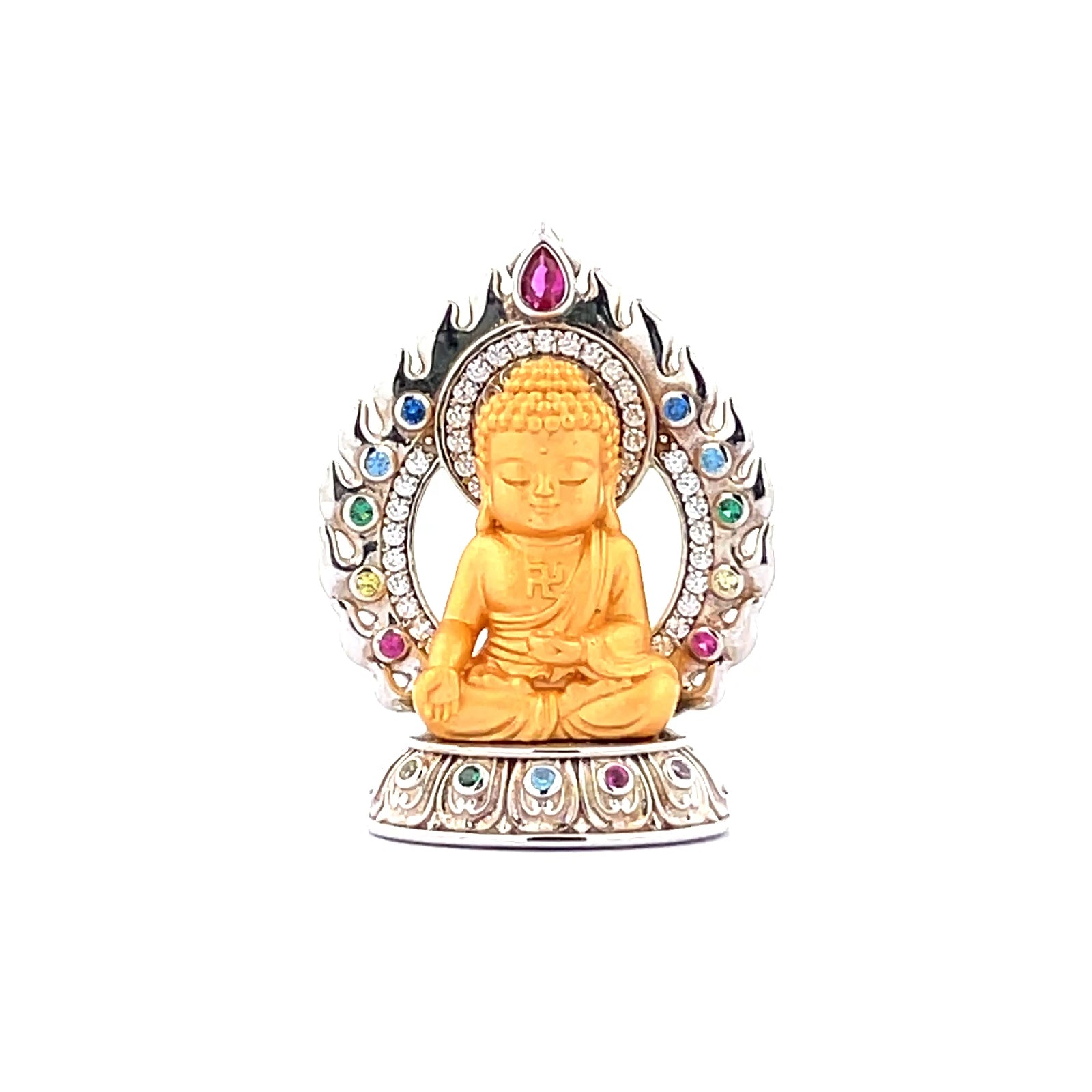 Henrrison LCP1844-1851 ·Flaming Lotus Eight Baby Guardian Deities Sacred 925 Silver Pendant-Vairocana ·Guardian Deity for the Goat and Monkey Zodiac · Gilded 22K Genuine Gold Finish