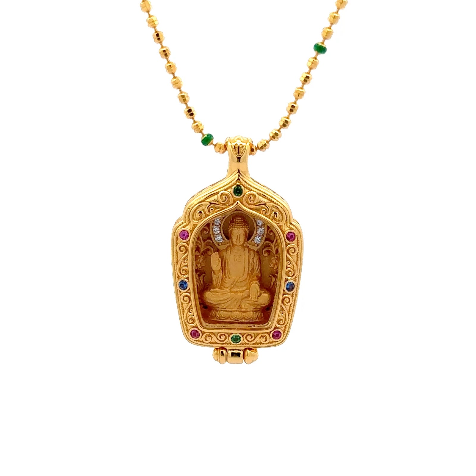 Henrrison LCP2638 ·Vairocana Sacred 925 Silver Ghau Box Pendant · Gilded 22K Genuine Gold Finish