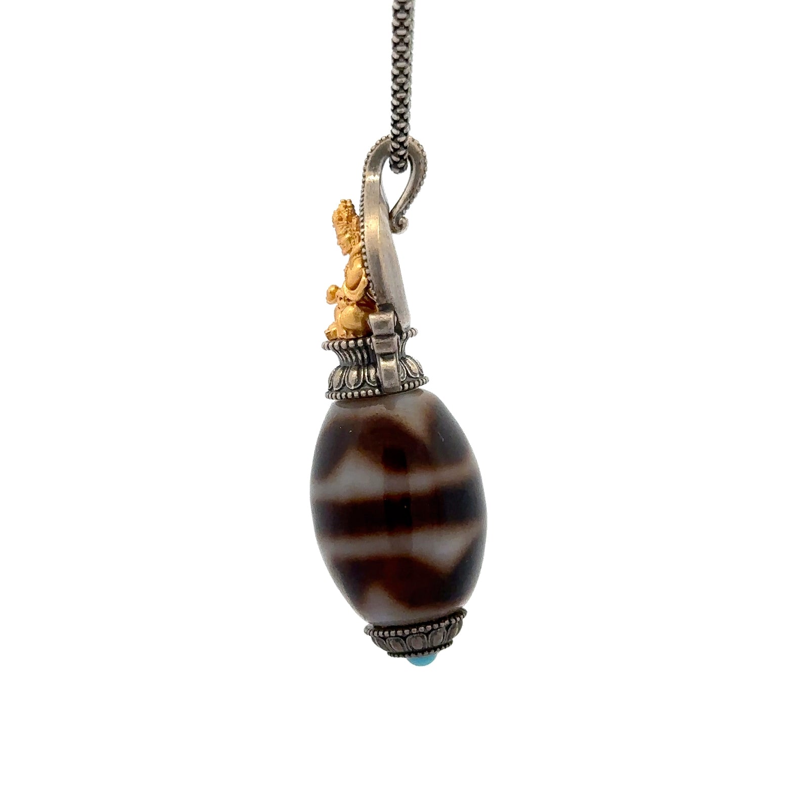 Devotional Pendant · Yellow Dzambhala Dzi Bead · Silver, Gilt · Henrrison · LCP 1444