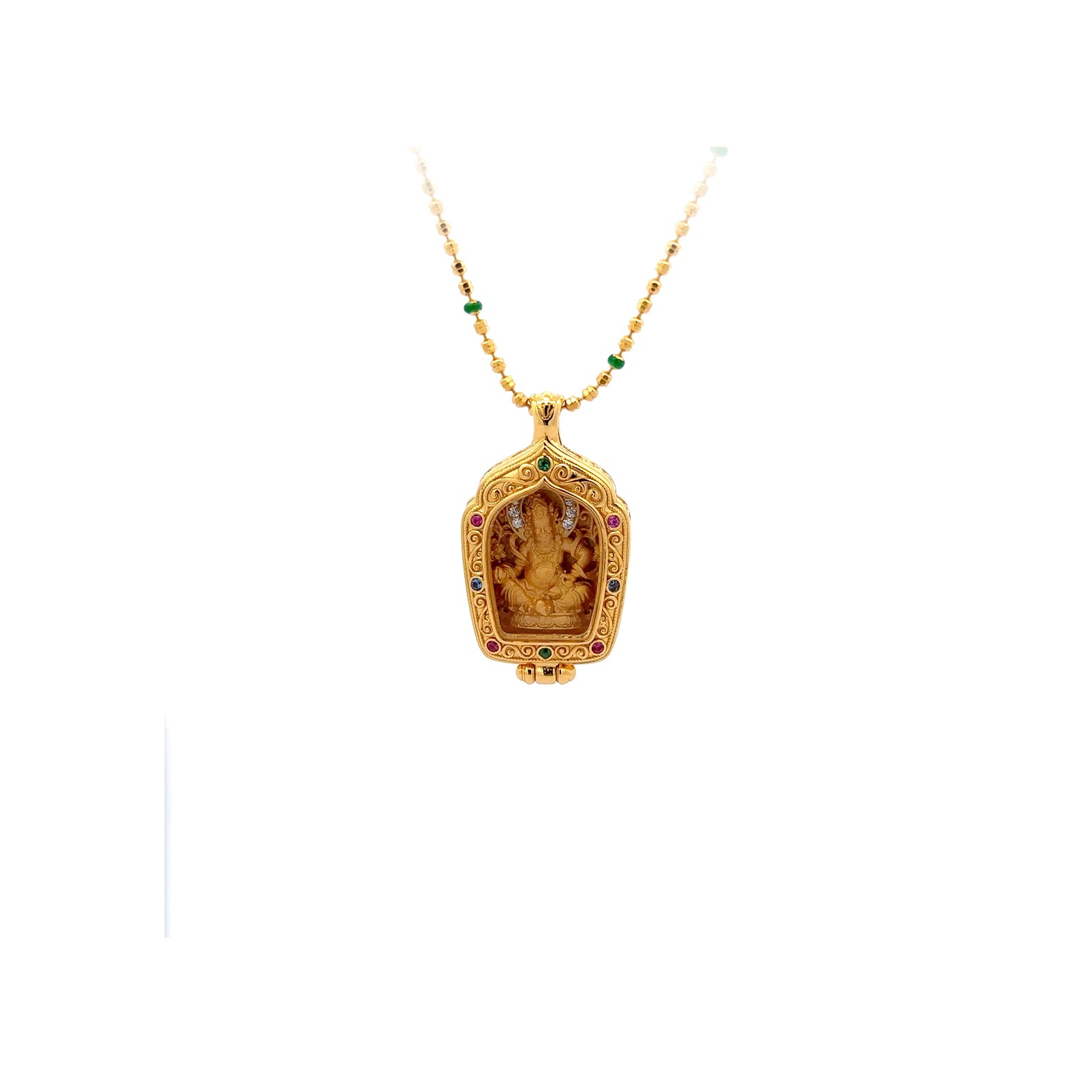 Henrrison LCP2638 ·Yellow Dzambhala Sacred 925 Silver Ghau Box Pendant · Gilded 22K Genuine Gold Finish