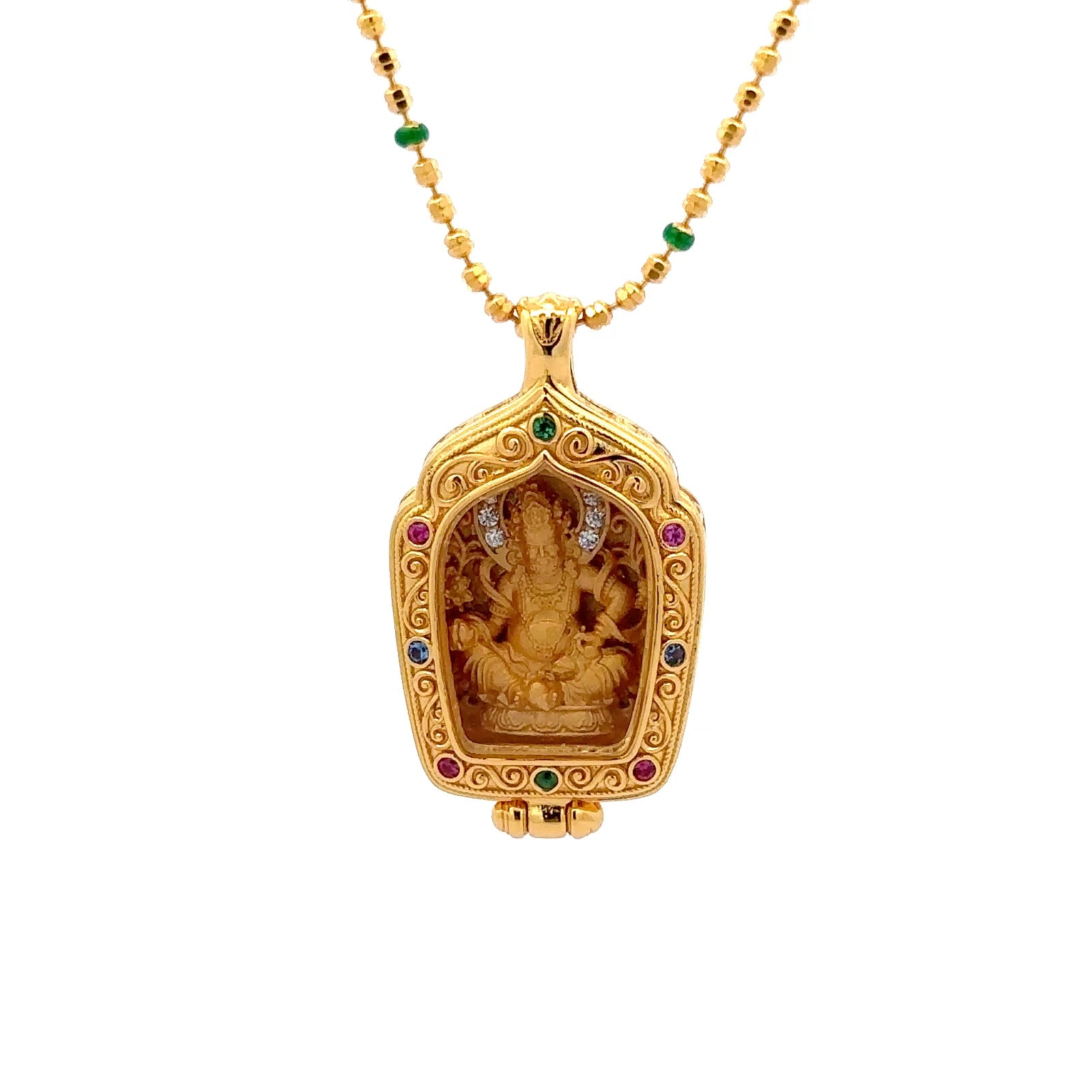 Henrrison LCP2638 ·Yellow Dzambhala Sacred 925 Silver Ghau Box Pendant · Gilded 22K Genuine Gold Finish